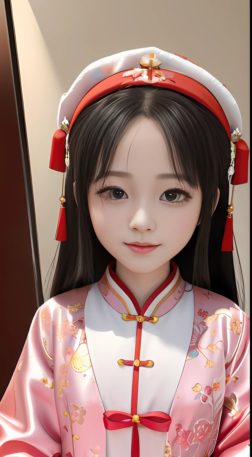 Allafard asian girl in pink dress and red hat, Palace ， A girl in Hanfu, Guviz-style artwork, Kawaii realistic portrait, lovely digital painting, Chinese girl, Realistic anime 3 D style, render of a cute 3d anime girl, Guviz, Rendu portrait 8k, Realistic cute girl painting, 3 d anime realistic