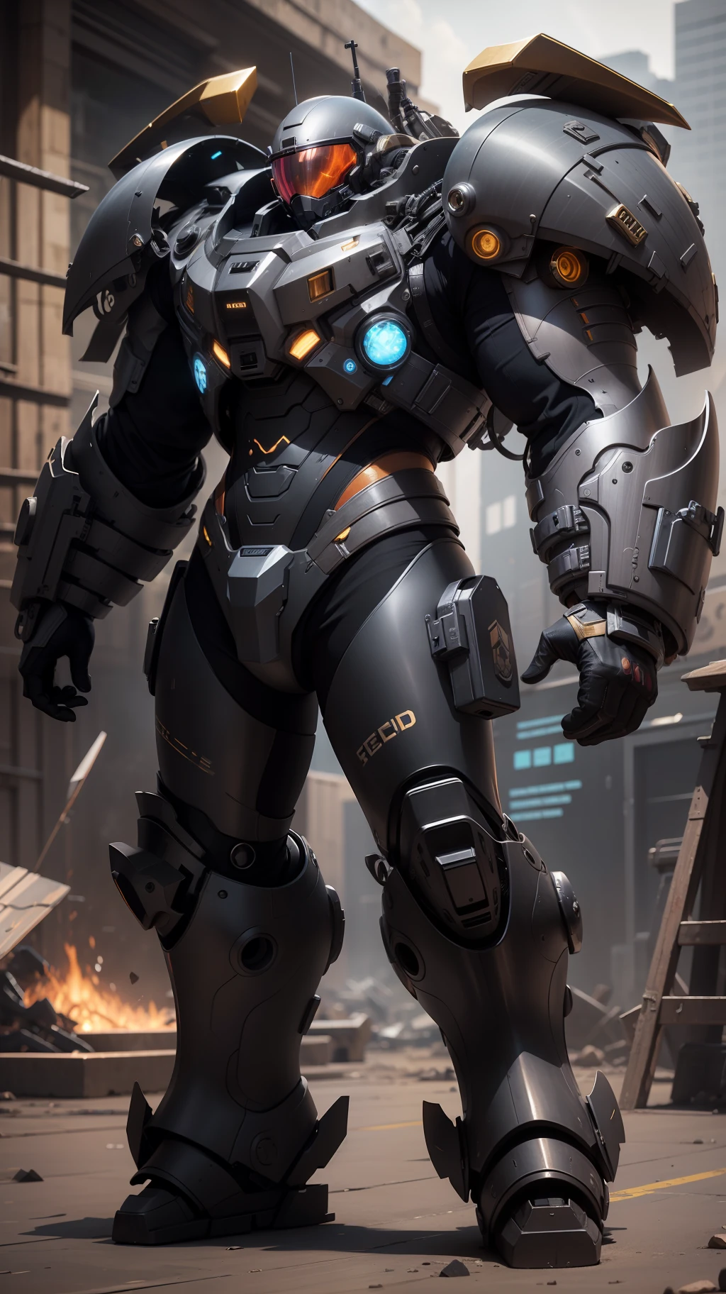 High resolution, golden red back, masterpiece, perfect images quality, battlefield background, metal space wing, showing full body display, showing full objects