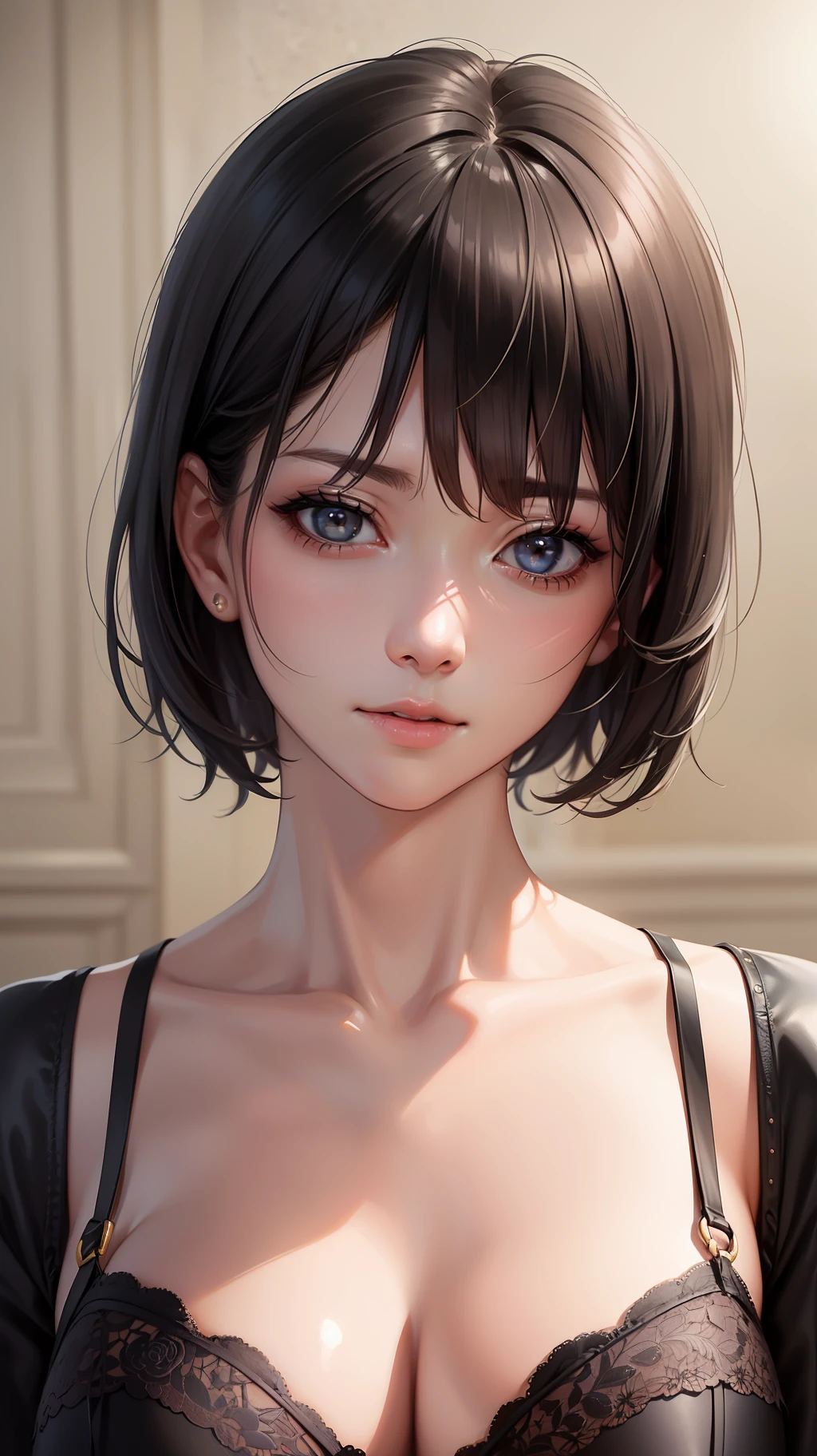 (masterpiece:1.3), (8k, photorealistic, RAW photo, best quality: 1.4), (1girl), beautiful face, (realistic face), (black hair, short hair:1.3), Nice hairstyle，Realistic Eyes，Nice detail eyes，（Realistic Skin），Beautiful Skin，（Lingerie），Ridiculous，attractive，Ultra high Resolution，an ultra realistic，RAWExtremely detailed，golden proportions，全身写真
