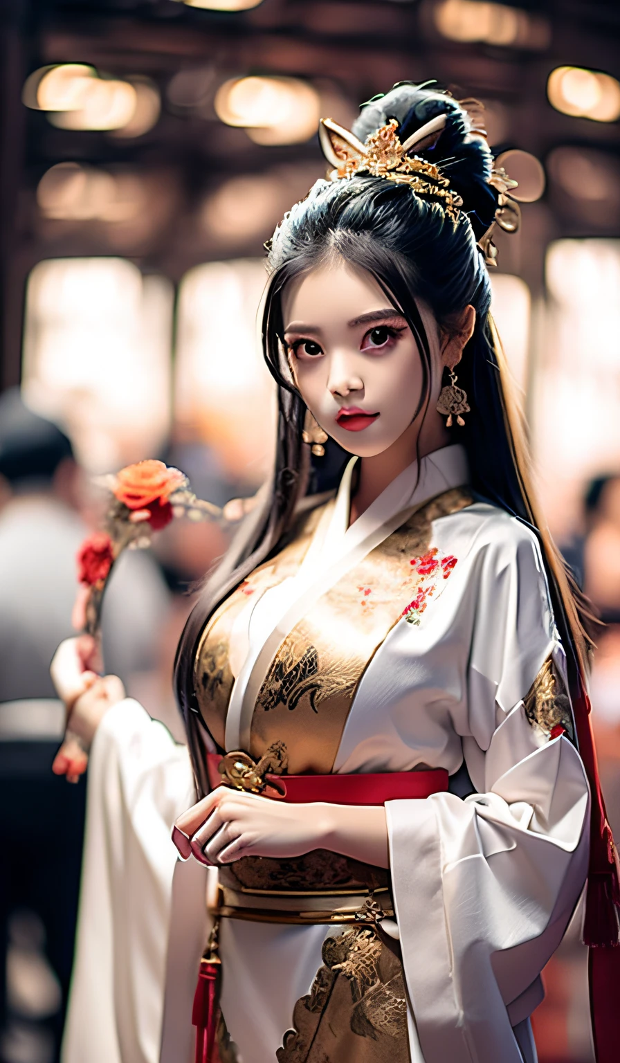 top-quality、masterpiece、hight resolution、Wuxi 1girl、(gold Chinese dress)、((Super beautiful face))、Super beautiful eyes、Super beautiful hair、(cleavage of the breast、exposed breast、Sexy cleavage、very highly detailed breasts)、