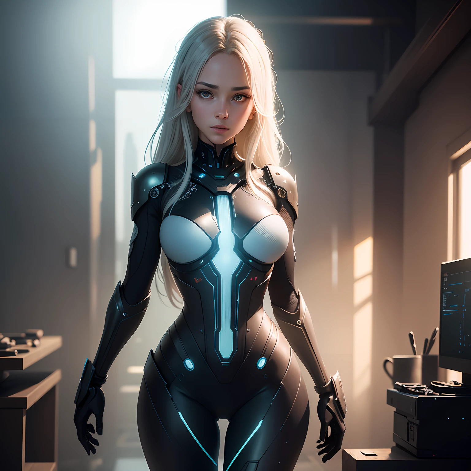 Cinematic, hyper-detailed, and insanely detailed, this artwork captures the essence of the girl with breathtaking beauty. The color grading is beautifully done, enhancing the overall cinematic feel. Unreal Engine brings her to life, making her appearance even more mesmerizing.

With the use of depth of field (DOF), every detail is focused and accentuated, drawing attention to her eyes and hair. The image resolution is at its peak, utilizing super-resolution technology to ensure every pixel is perfect. Cinematic lighting enhances her aura, while anti-aliasing techniques like FXAA and TXAA keep the edges smooth and clean.

Adding realism to the robot-like body suit, RTX technology enables ray tracing, making it look as if it's actually there. Additionally, SSAO (Screen Space Ambient Occlusion) gives depth and realism to the scene, making the girl's presence even more convincing.

In the post-processing and post-production stages, tone mapping enhances the colors, creating a captivating visual experience. The integration of CGI (Computer-Generated Imagery) and VFX (Visual Effects) brings out her robotic features in a seamless manner. SFX (Sound Effects) complement the visual artistry, immersing the viewer further into this fantastic world.

The level of detail is awe-inspiring, with intricate elements meticulously crafted, making the artwork hyper maximalist and hyper-realistic. Volumetric effects add depth and dimension, and the photorealism is unparalleled.

The image is rendered in 8K resolution, ensuring super-detailed visuals. The volumetric lightning adds a touch of magic, highlighting her beauty and aura in an otherworldly way. High Dynamic Range (HDR) technology makes the colors pop, adding richness to the overall composition.

Ultimately, this artwork presents an unreal, yet stunningly real portrayal of an incredibly beautiful girl. The sharp focus ensures that every feature is crisply defined, leaving the audience captivated by her presence.

--v testp