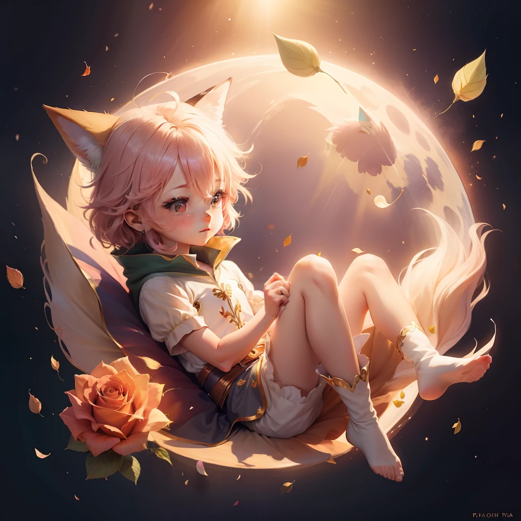 fairy tale little prince planet rose fox cute warm picture book anime style rose petals falling