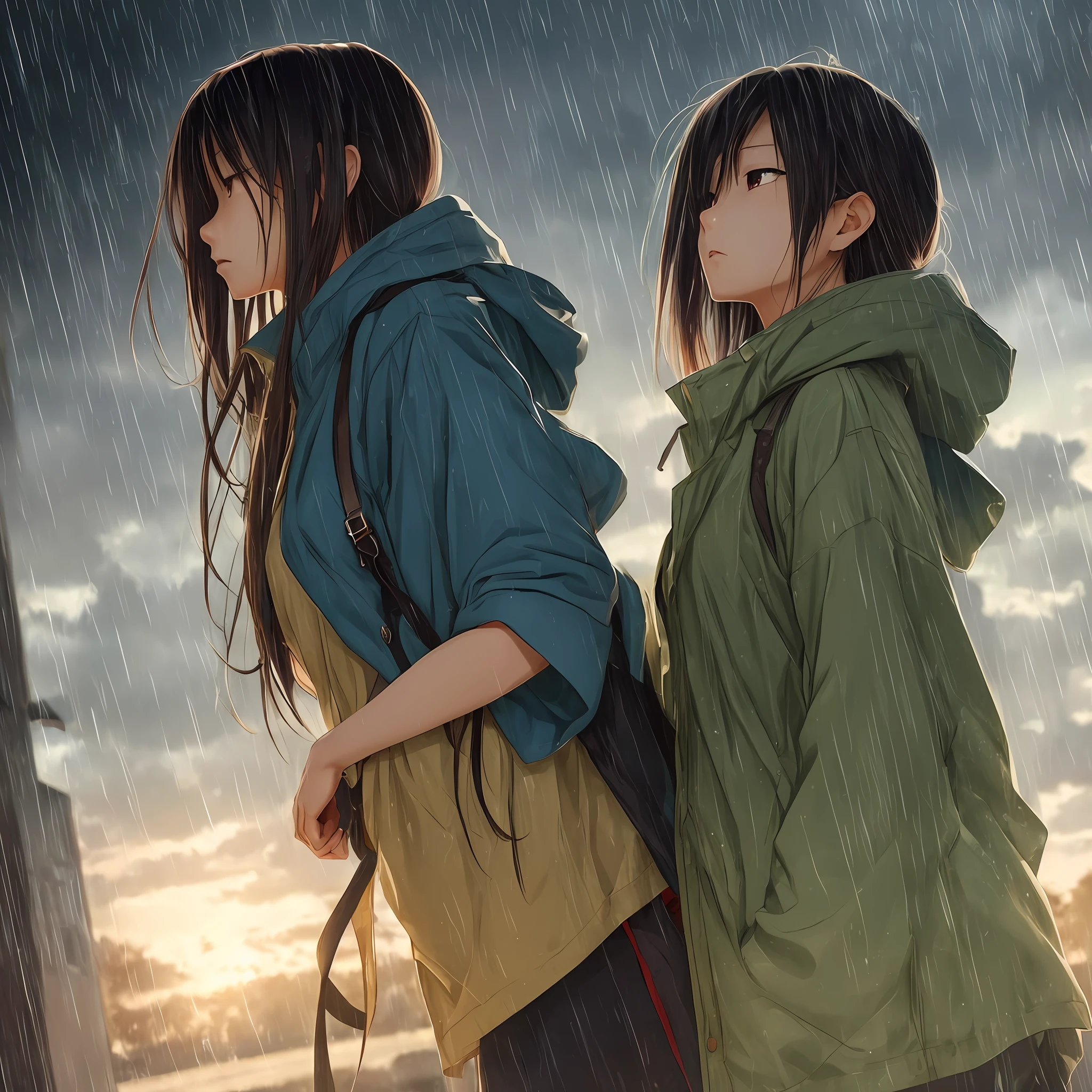 I want a Japanese anime girl who pinches her neck,At the same time, he was in a rainy environment --auto