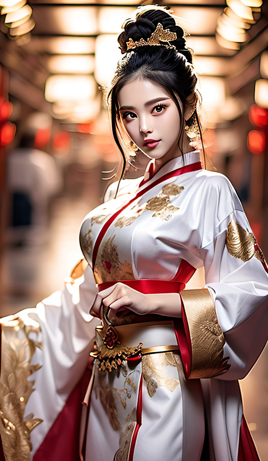 top-quality、masterpiece、hight resolution、Wuxi 1girl、(gold Chinese dress)、((Super beautiful face))、Super beautiful eyes、Super beautiful hair、(cleavage of the breast、exposed breast、Sexy cleavage、very highly detailed breasts)、