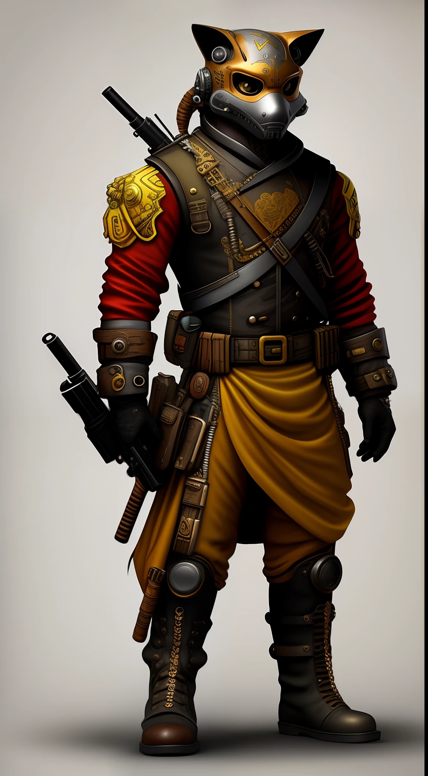 Fantz cartoon (creature:0.5)|(tiger:0.5) design, ultra detailed, random colors, steampunk, and punk costume,Image easily separates the background,Bring a gun, wear a Vietnamese army uniform