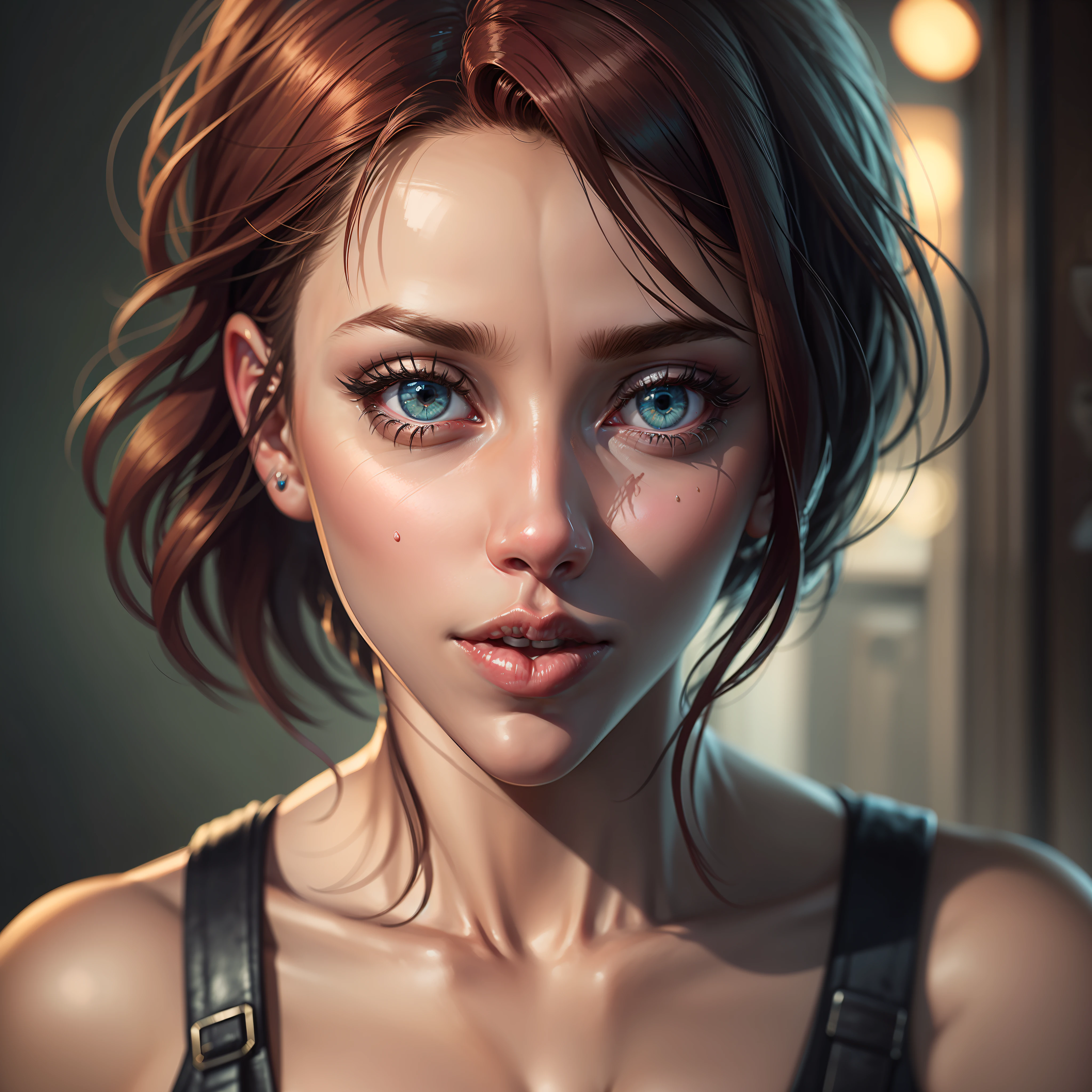 up close of scarlett johansson as jill valentine shooting | 8k, hyper realistic, hyper details, uhd, hdr