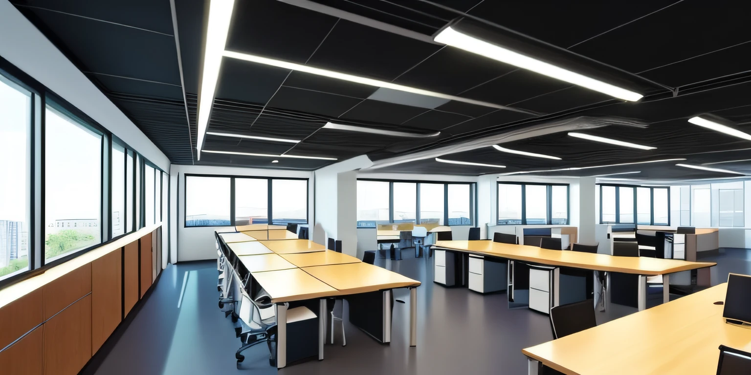 Tidy office，Spacious and bright，Heads-up，{flat style}，line art --auto