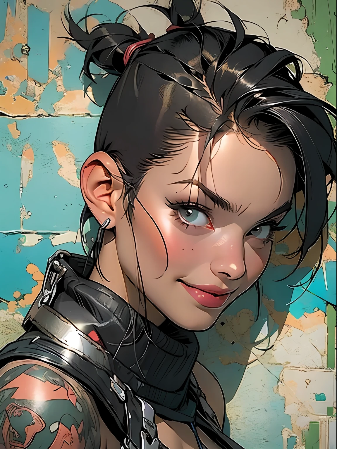 corpo inteiro, master part, best quality, super detalhe, 8k, mulher linda, Tank Girl com cara de maluca, sorriso malicioso , cabelo moicano colorido, garota punk, post-apocalyptic world, (( do tanque )), Nijistyle, roupas rasgadas e sujas, moicano curto, sides of shaved head, rosto limpo