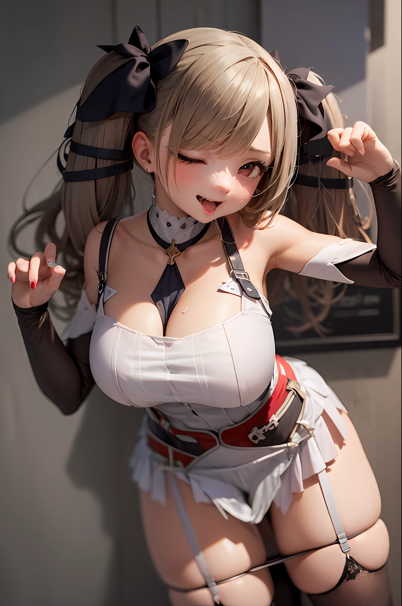 A mischievous and playful girl ,big breasted,,tongue out,slaves,Saliva, droolng