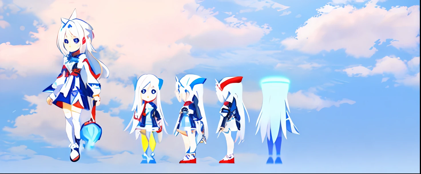 White basemap,long white hair,Blue sneakers,Red skirt,red blous,Blue goggles