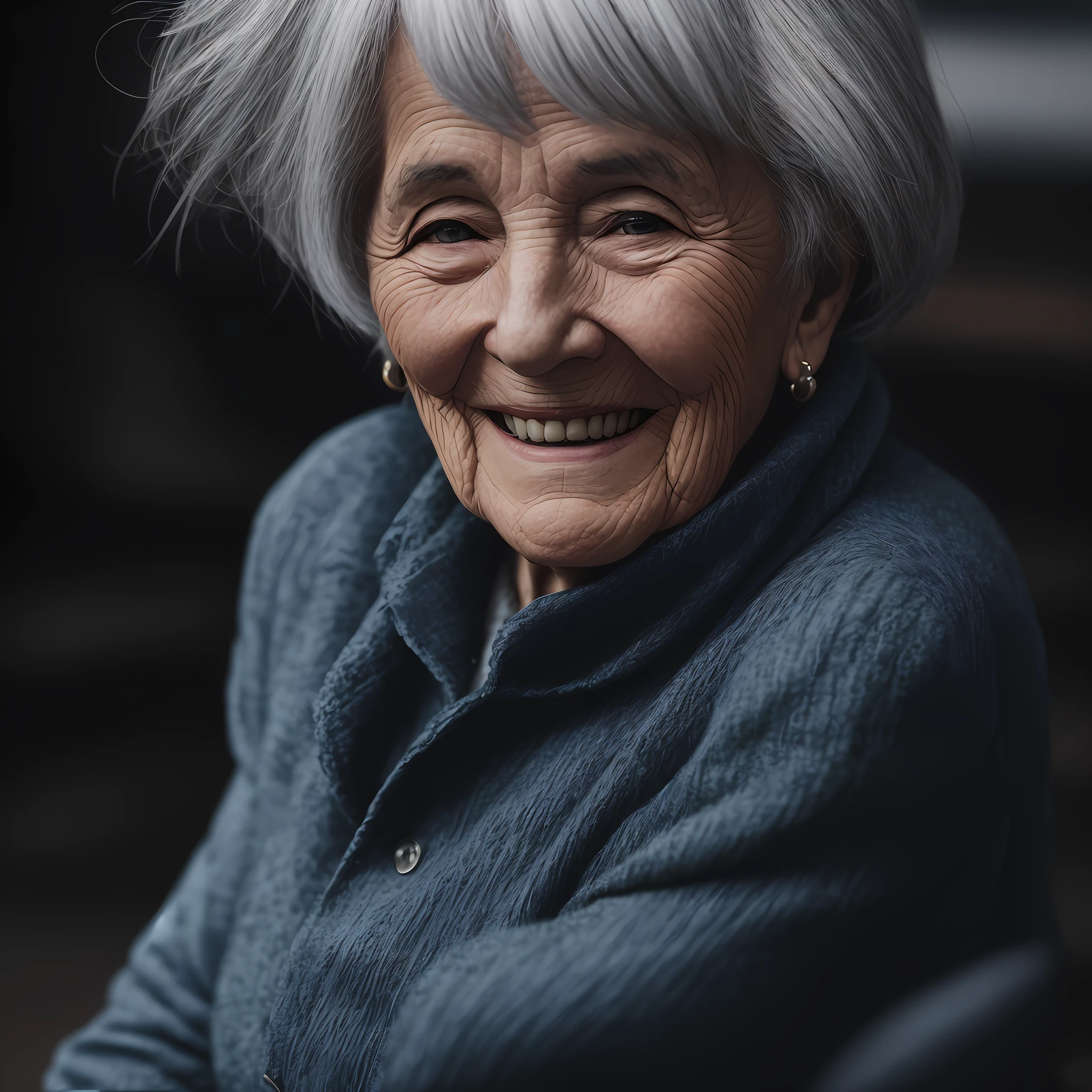 An old woman with gray hair and a gentle smile --auto