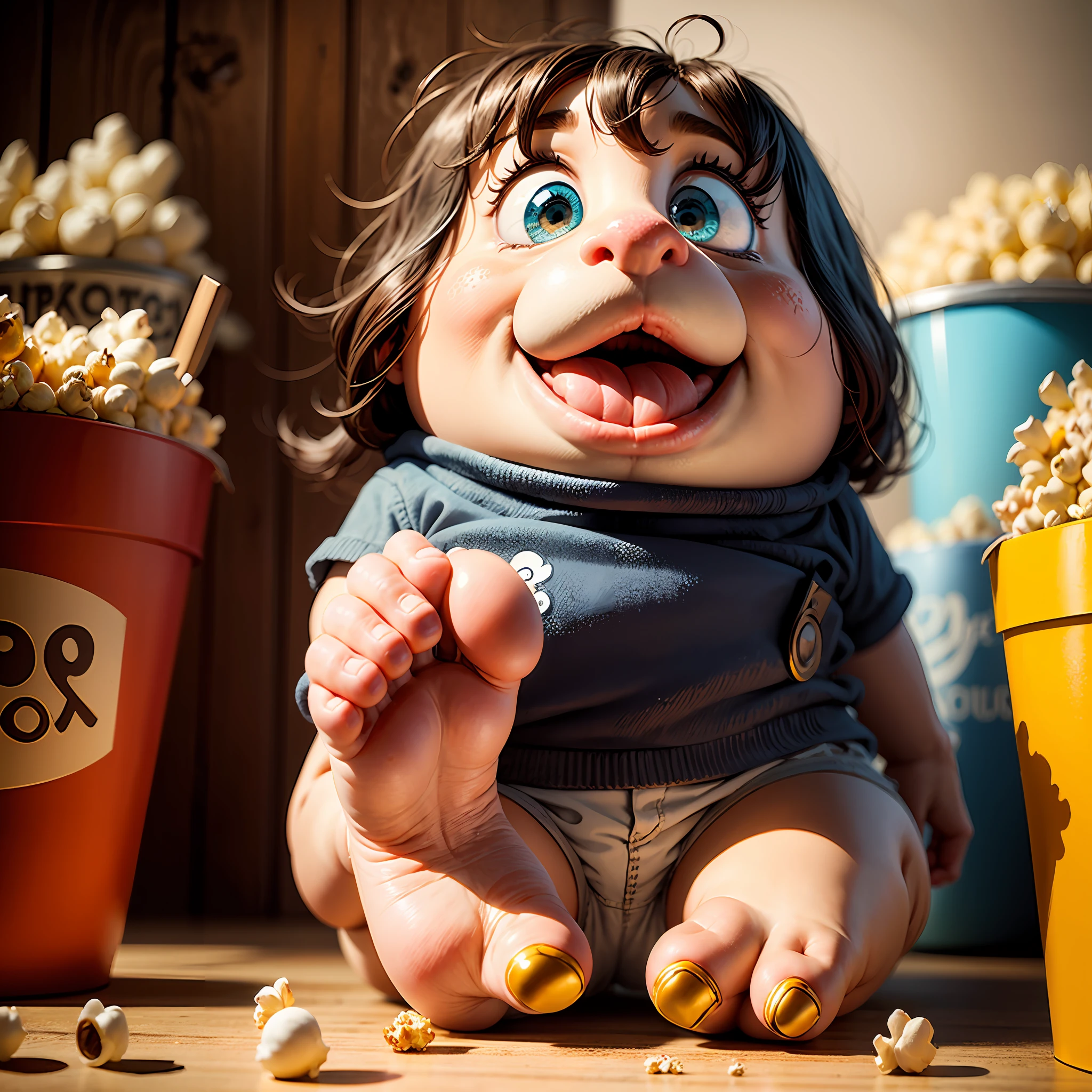 An animated popcorn foot pot with pixar-like eyes and mouth --auto