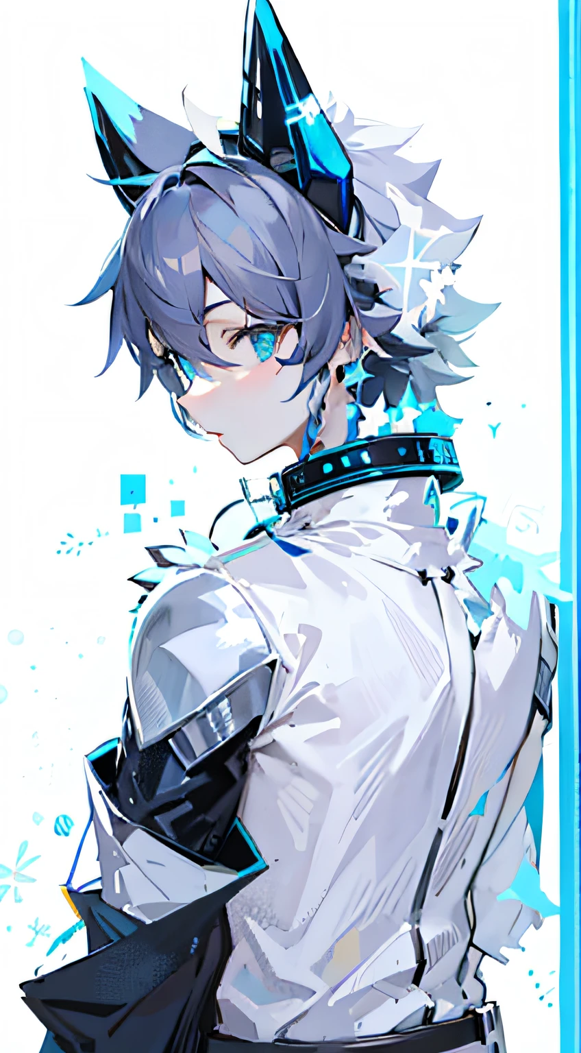 Anime characters wearing blue and white clothes and black hats, From the night of the ark, Tall anime guy with blue eyes, white cyan, Key anime art, arknight, anime moe art style, 2 d anime style, Anime boy, trigger anime artstyle,  style of anime4 K, shaggy，furred，bodyfur，城市，the street，独奏，short- sleeved，horizon，BREAK BREAK BREAK，AOEU，AOEU，Small Fresh，frontage，full bodyesbian