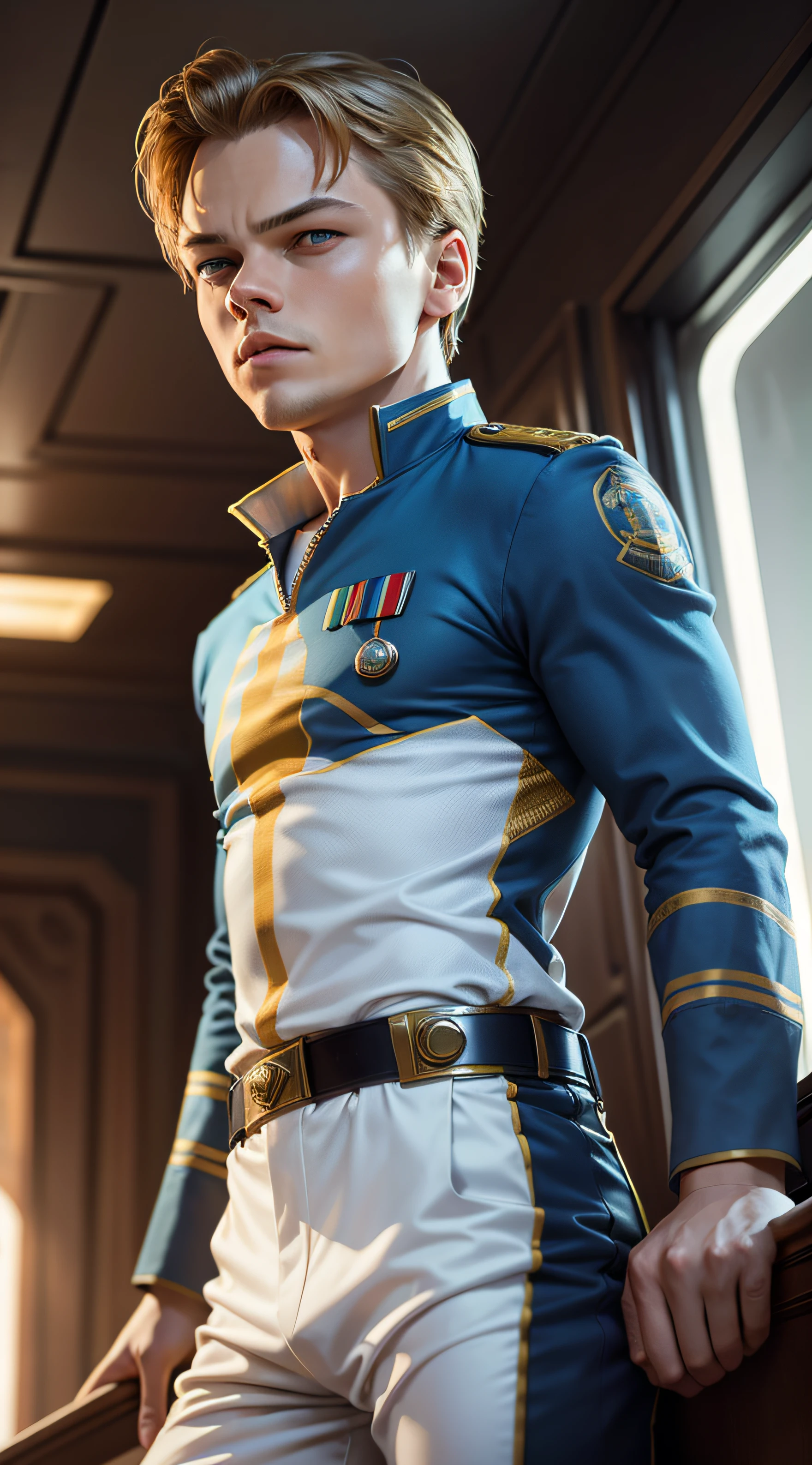 [Leonardo Di Caprio as Captain Kirk:1.4], federation uniform, interprise, realistic --auto