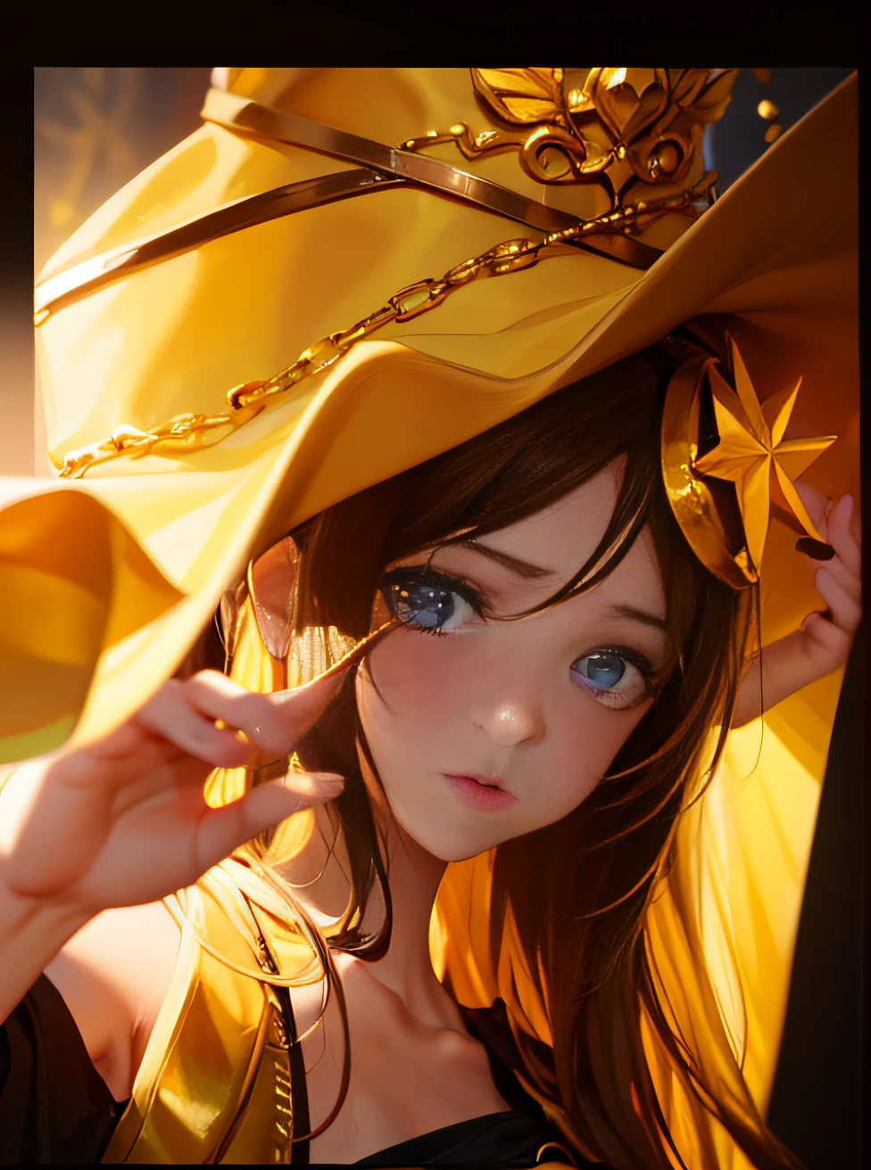 5 fingers:1.2,Brown pupils,largeeyes,long eyelasher,Gold decoration of the hat