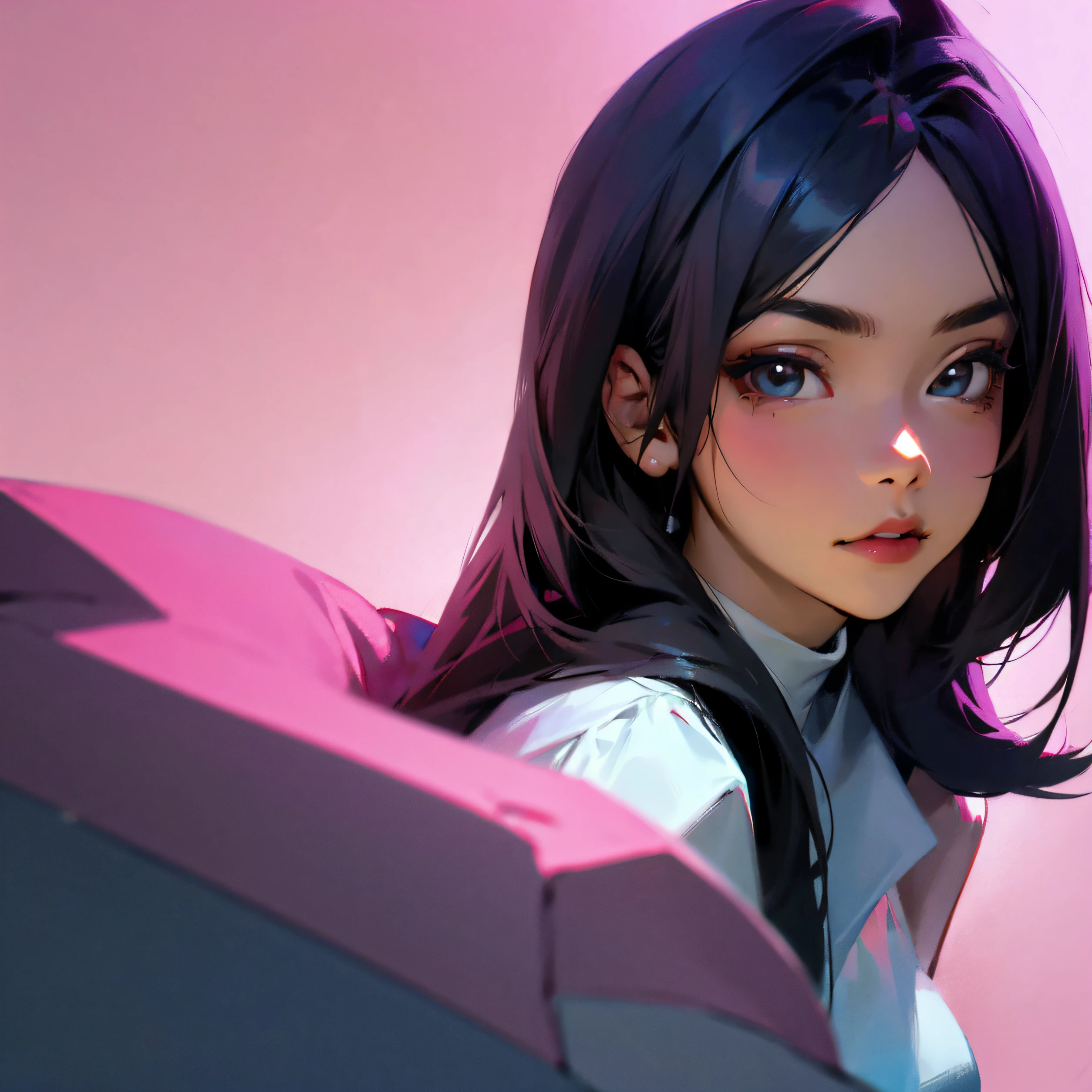 Realistic portrait of sweet cool girl black pink hair with earrings from picture 1