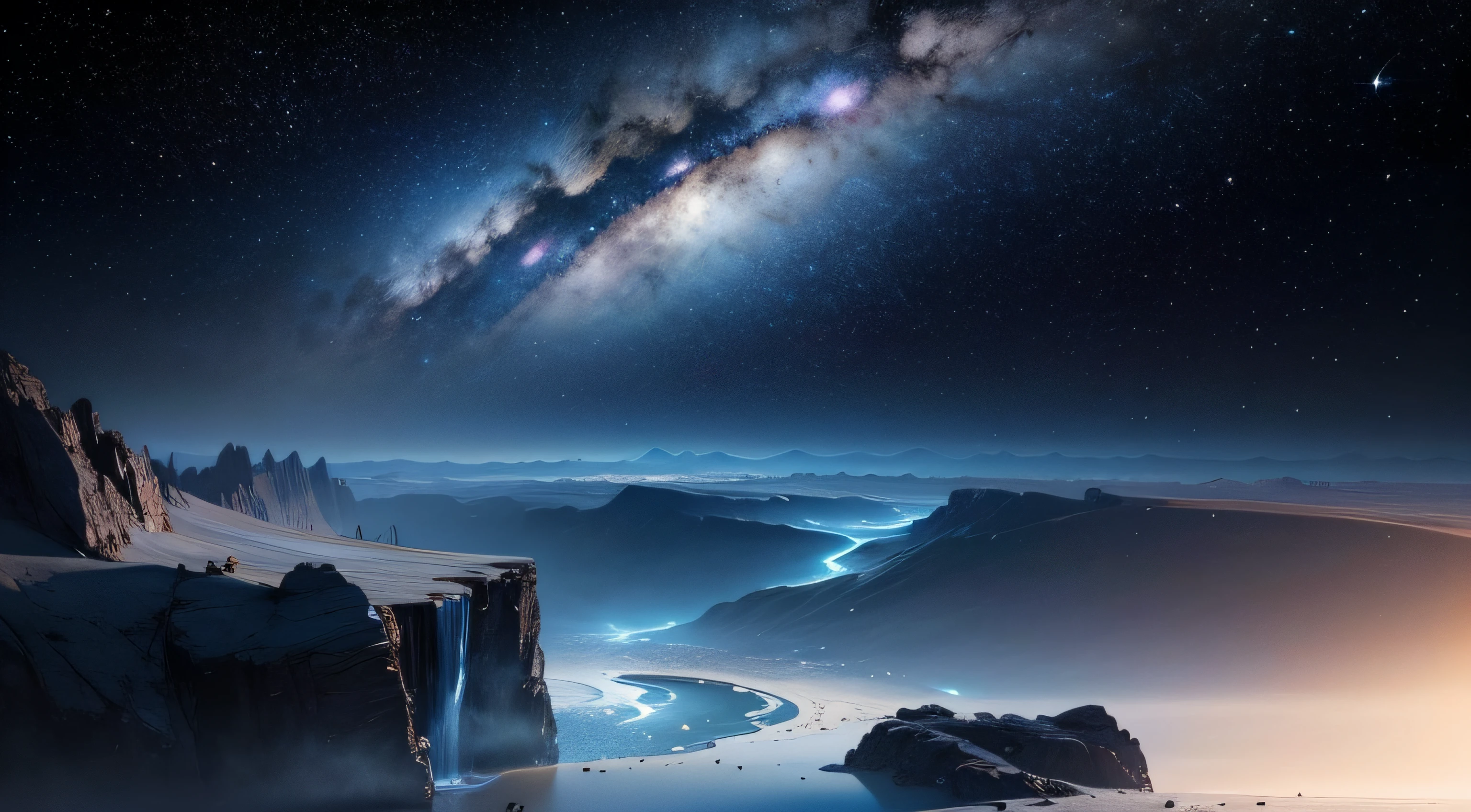 Starry sky with rivers and distant milky ways, galactic landscape, epic beautiful space scifi, cosmos sem fim no fundo, Amazing wallpapers, view of the cosmos, high detailed digital art, Space landscape, A bottomless blue sea,Can't see land --auto