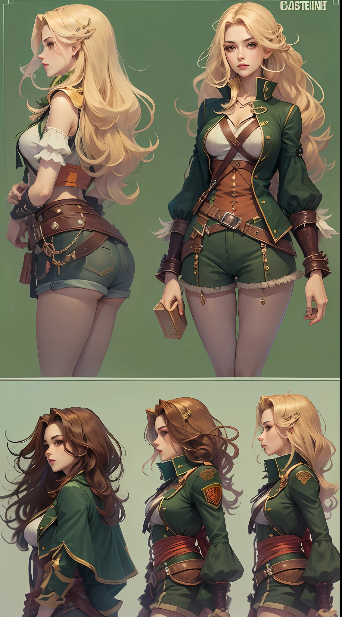 mulher loira de shorts curto, roupa verde e branca, cabelo loiro, cabelo dourado, cabelo longo, botas brancas, castlevania