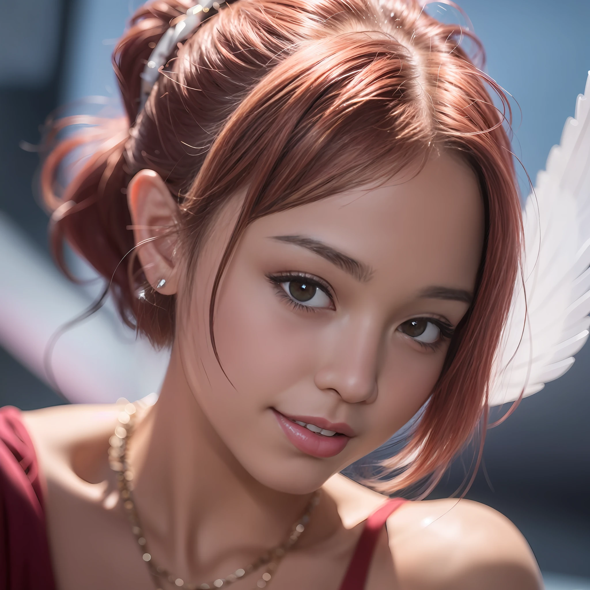 red hair、Necklaces and necklace girls, Soft portrait shot 8 K, 8K Artgerm bokeh, shot with canon eoa 6 d mark ii, young wan angel, taken with canon eos 5 d mark iv, taken with canon 5d mk4, yanjun cheng, Shot on Canon EOS R 6, portrait shot 8 k