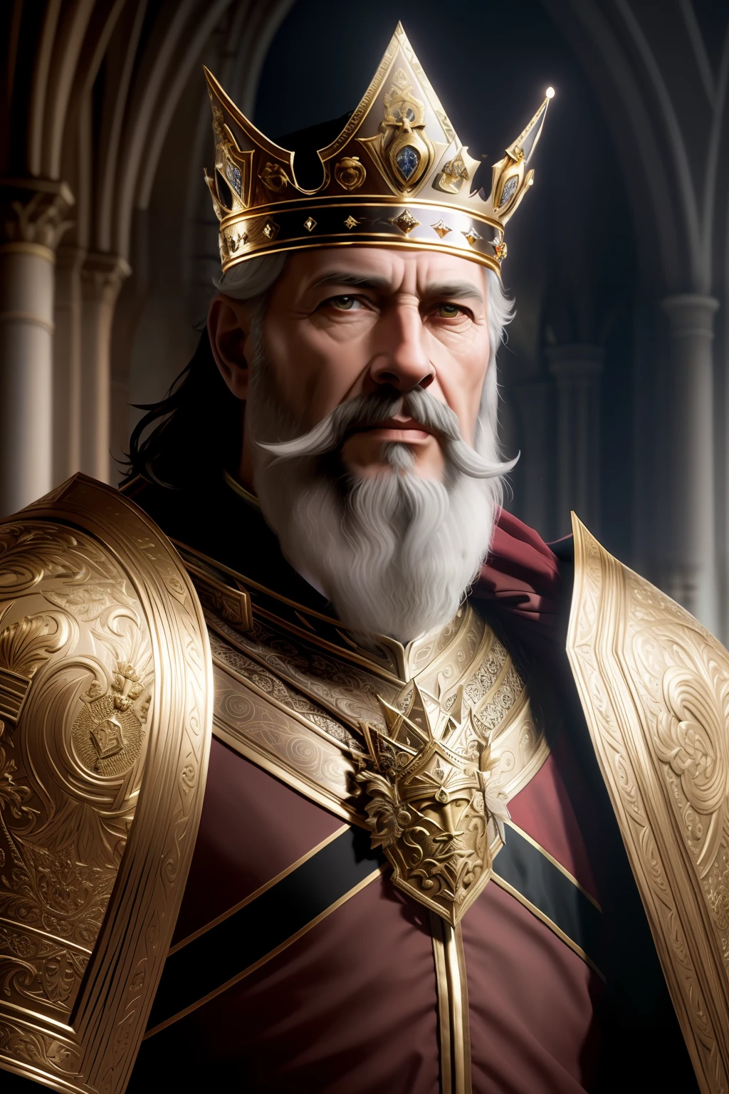 a close up of a man wearing a crown and a gold robe, medieval old king, portrait of a medieval old king, great king of stovokor, portrait of medieval old king, king richard the lionheart, crusader kings 3, majesty in noble clothes, portrait of emperor of mankind, portrait of a king, nicholas, viking king