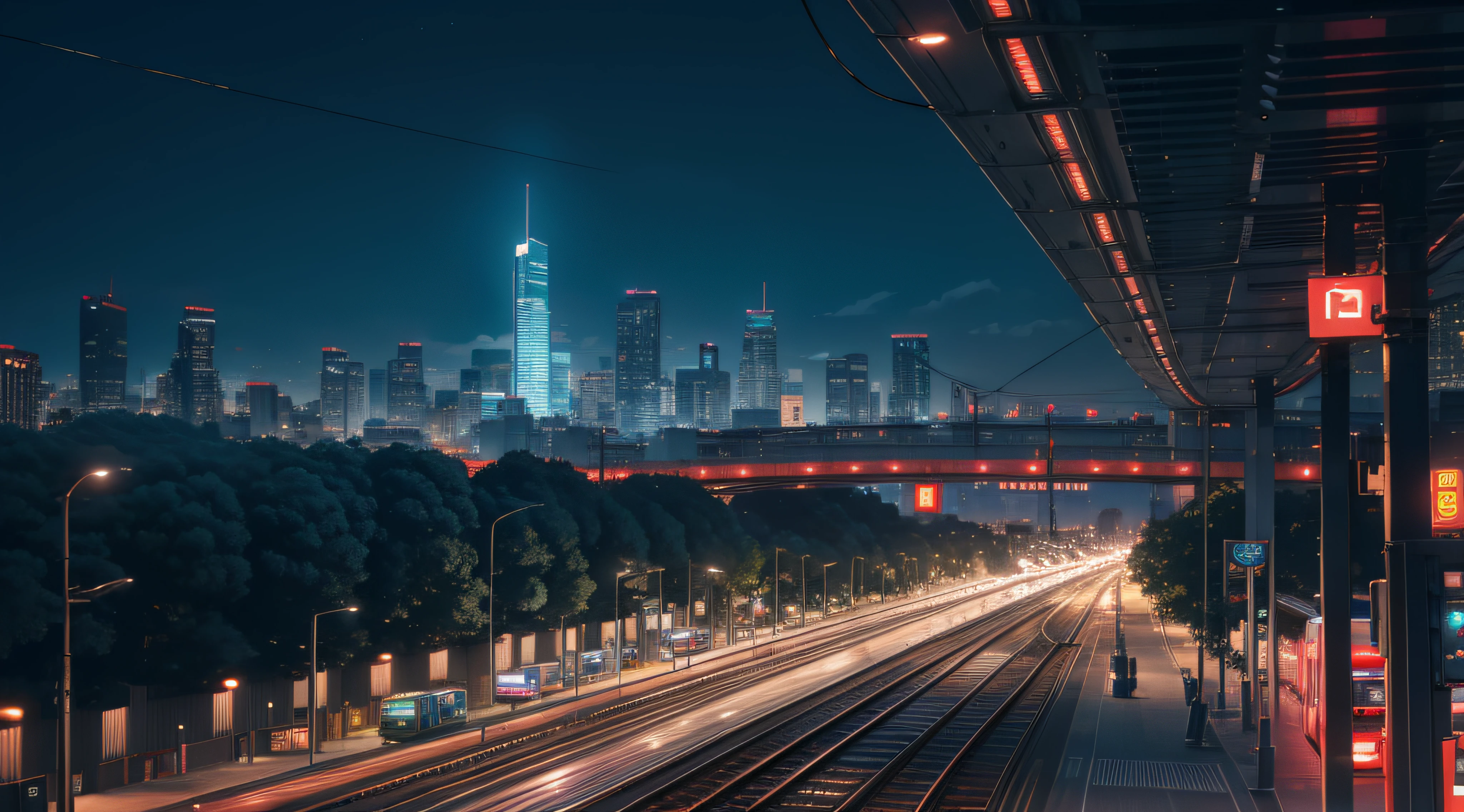 Real city,Neon lights and high-rise buildings,The traffic is endless,Metro, tram, train