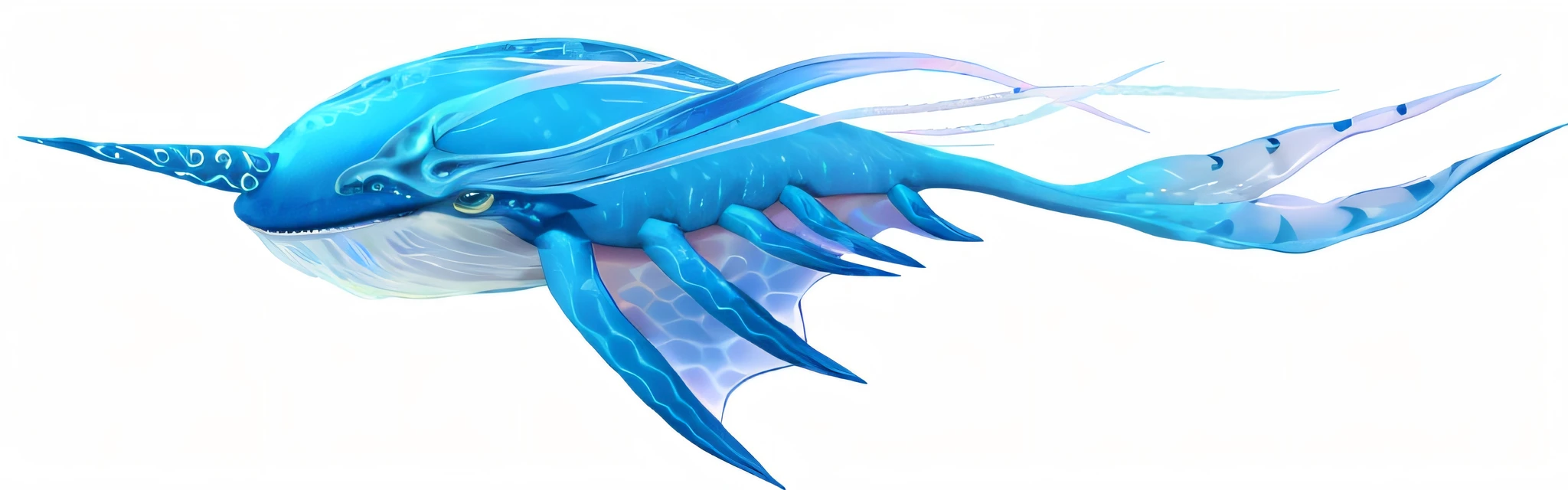 Close-up of a fish with a long tail, bioluminiscent creature, deep sea creatures, aquatic creature, ocean giant creature bloop, Marine life, lovecraftian sea creature, kaiju cephalopod, encephalopod, long flowing fins, jellyfish phoenix dragon, underwater leviathan, deep sea creatures, Hyperspace creatures