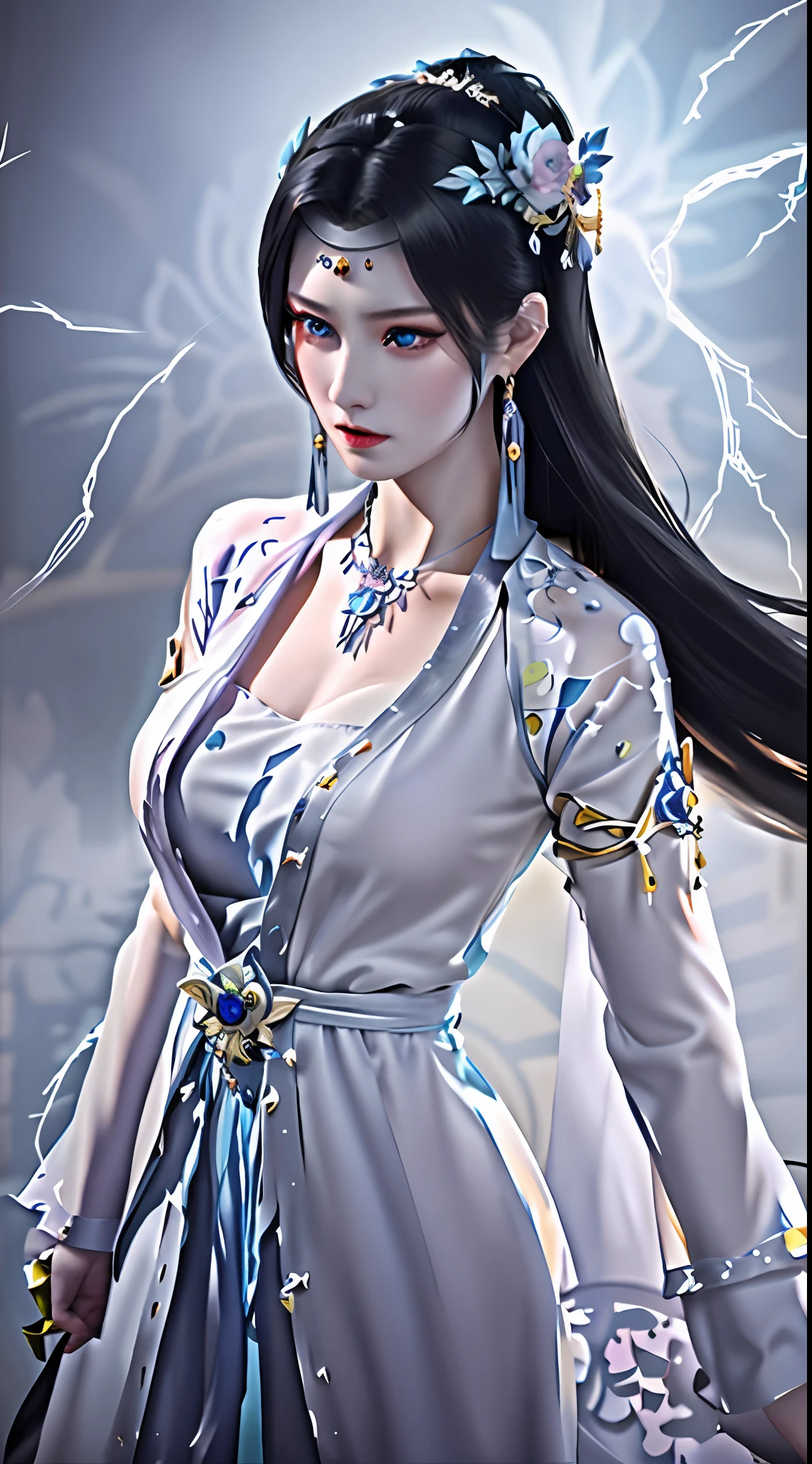 A woman wearing a white dress,with long hair in takes,Tie a tie, ((a beautiful fantasy empress)), a beautiful fantasy empress, xianxia fantasy, Beautiful teenage girl, Fantasy Woman, Beautiful character painting, Xianxia, beautiful fantasy maiden, beautiful fantasy art, full-body xianxia, inspired by Zhang Yan, beautiful female witch, beautiful female witch,(skin textures:1.4),A high resolution,detail in face,The is very detailed,photorealestic,Real Human,3D Unreal Engine rendering,(hair detail:1.4),high qulity,