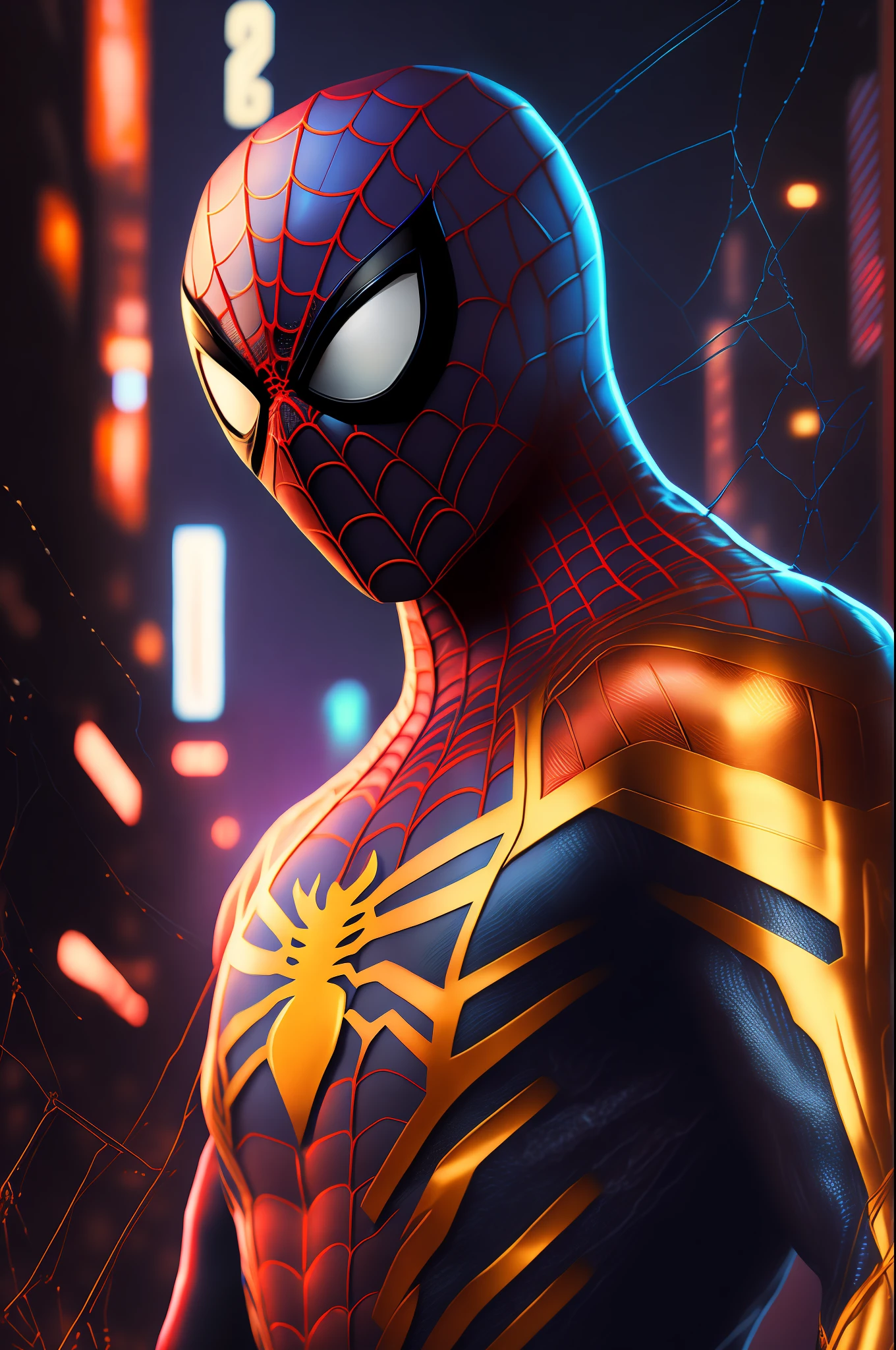 Spider-Man, Cyberpunk, Golden 8k.