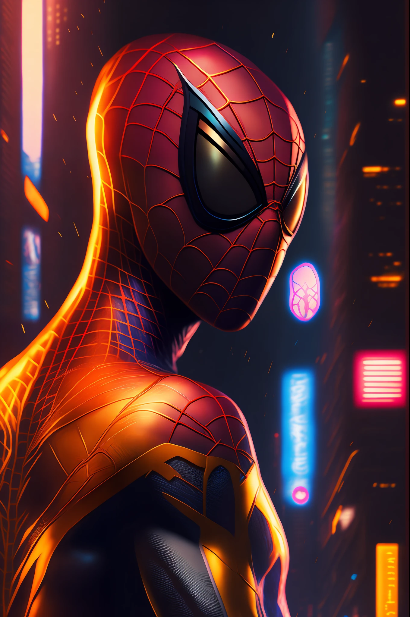 Spider-Man, Cyberpunk, Golden 8k.