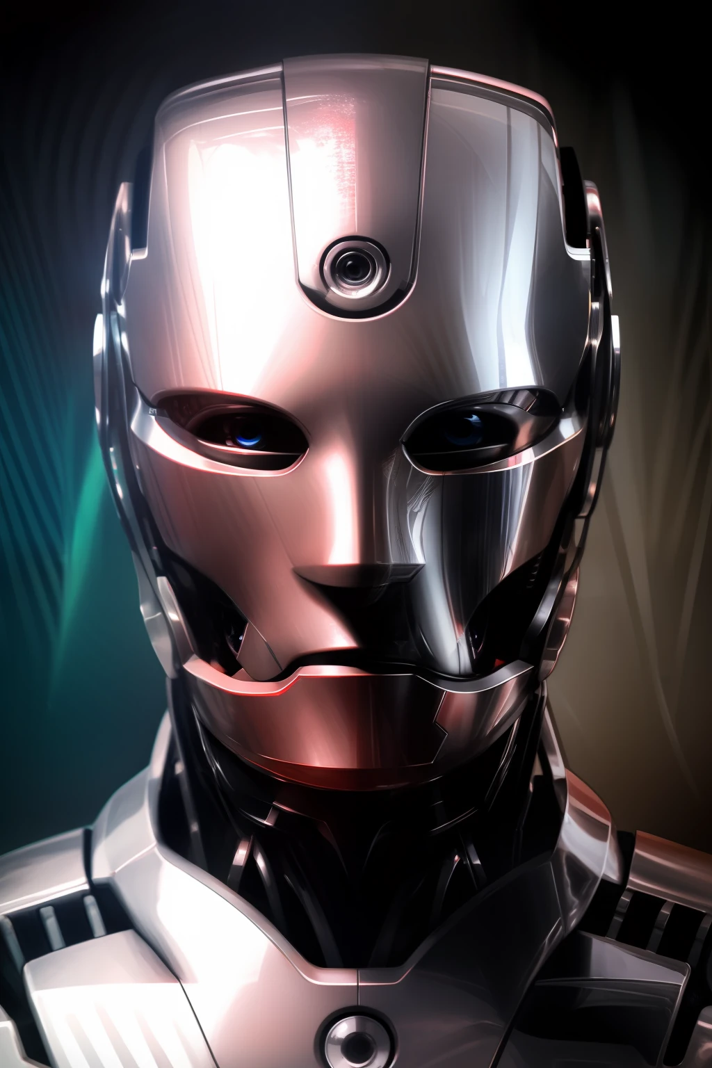 Estilo ModelShot ojos rojos, Un retrato de hombre, robot, . Todo metal y de frente