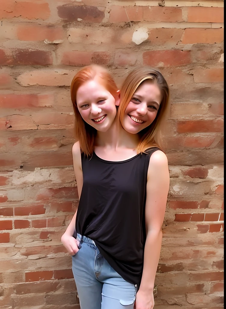 2heads, two headed girl, (:1.5), (one torso:1.5), (female:1.5), (redhead:1.4), (teenager:1.4), (caucasian:1.5), (two heads on one body:1.4), conjoined twins, heads side by side, one torso, young, uncomfortable, barefoot