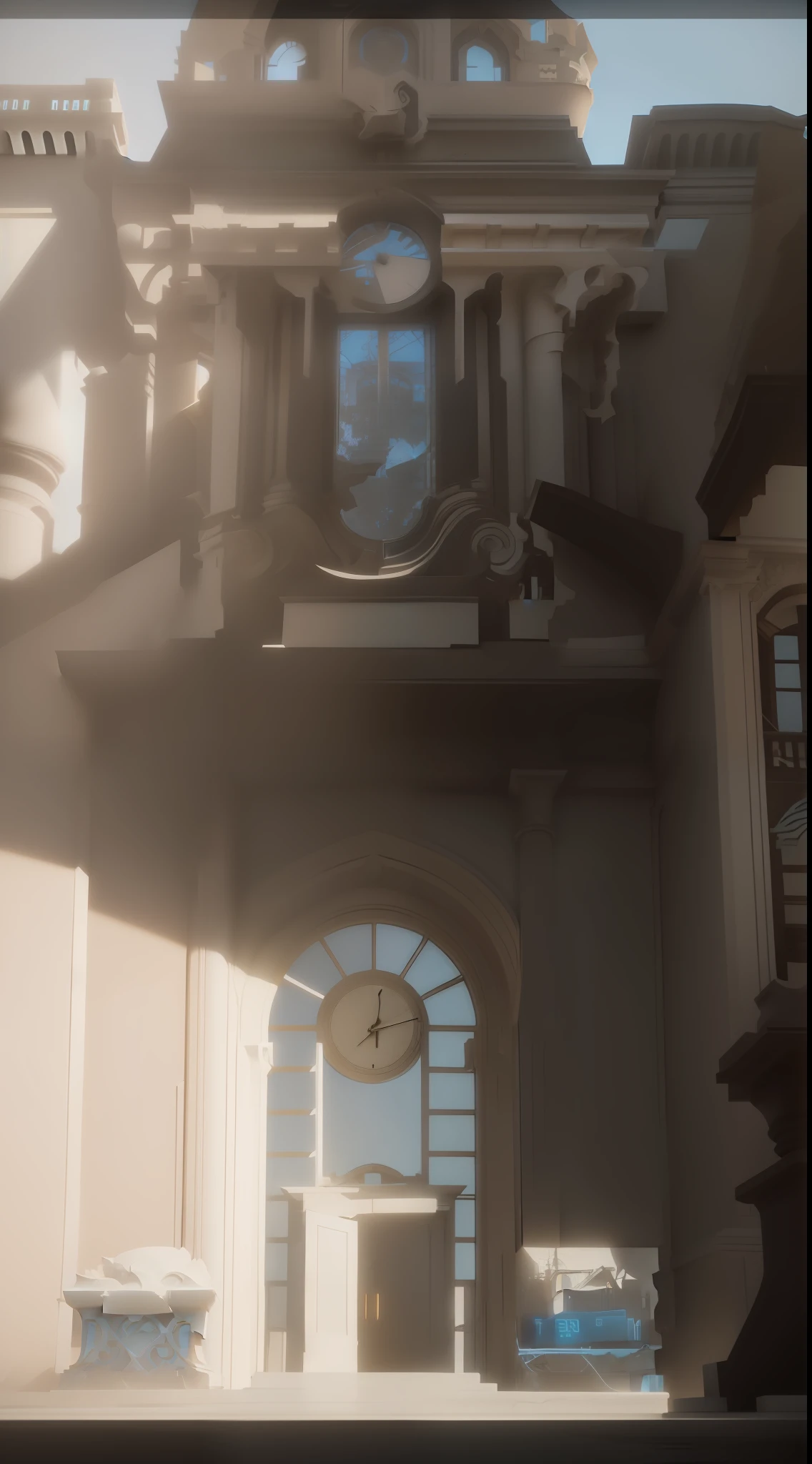there is a white building with a clock on the top of it, rendered in unreal engine 5, rendered in unreal 5, intricate detail. unreal engine, created in unreal engine 5, highly detailed unreal engine, unreal 5 engine highlly render, very detailed unreal engine, rendered in the unreal engine, rendered in unreal engine 6, render in unreal engine 5, highly detailed render --auto