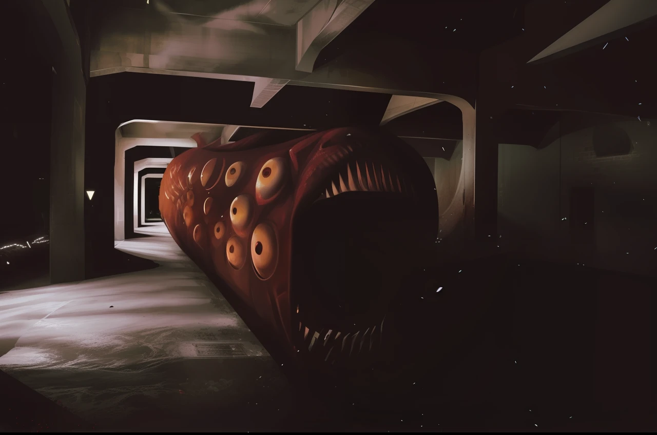 there is a large fish with a long mouth in a building, tubular creature, photo of scp-173, resident evil virus concept art, scp-914, scp 3008, an scp anomalous object, scp-106, you looking into the maw, beautiful and terrifying, scary picture, silent hill concept art