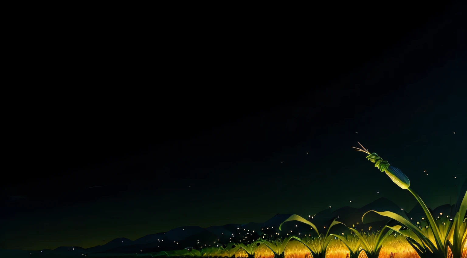 Draw a cornfield,There is a green onion in the cornfield,Green onions grow taller than corn,Highlight green onions