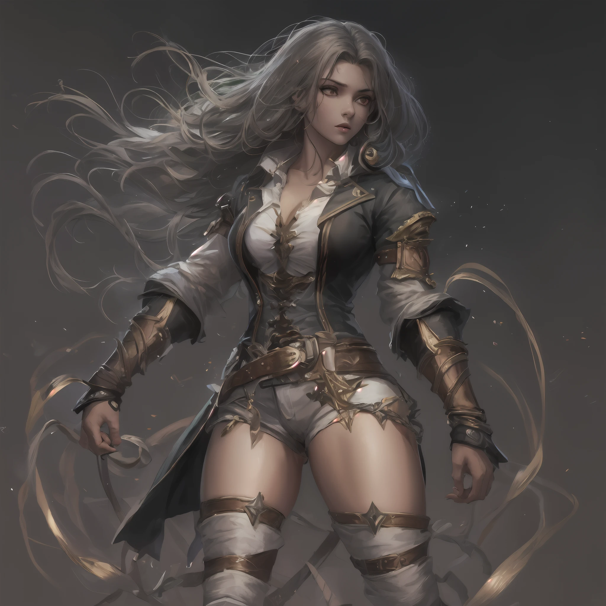 mulher loira de shorts curto, roupa verde e branca, cabelo loiro, cabelo dourado, cabelo longo, plaits, botas brancas, castlevania, sensual, dynamic lights, dinamic angle, 4k, fagulhas brilhantes