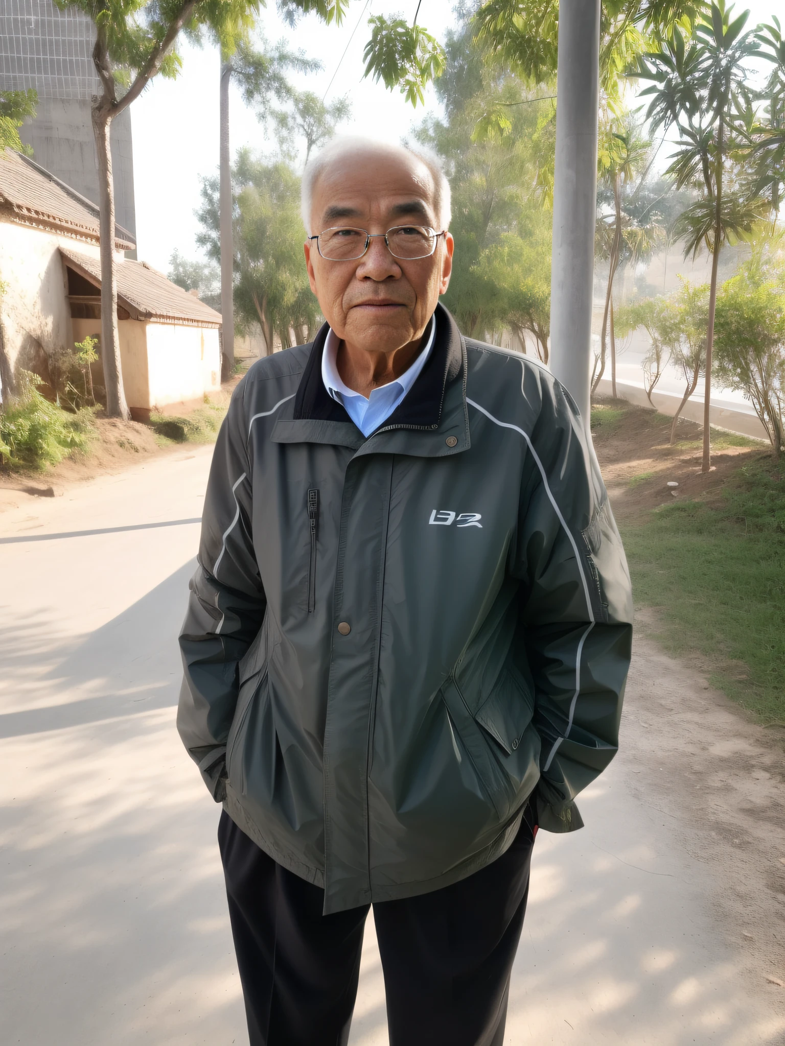 there is a man standing on the side of the road, he is about 8 0 years old, he is about 7 0 years old, 70 years old, 7 0 years old, zeng fanzh, yintion j - jiang geping, xiang duan, lin hsiang, qi sheng luo, an 80 year old man,,Retina screen,Vertical painting shadows,Perspectiva subjetiva,atmospheric distance sense,hyper HD,Textured skin,HighestQuali,high detal,The eyes are bright and alert,Ray traching,Multiple monochromes,Cinematic lighting effects --auto