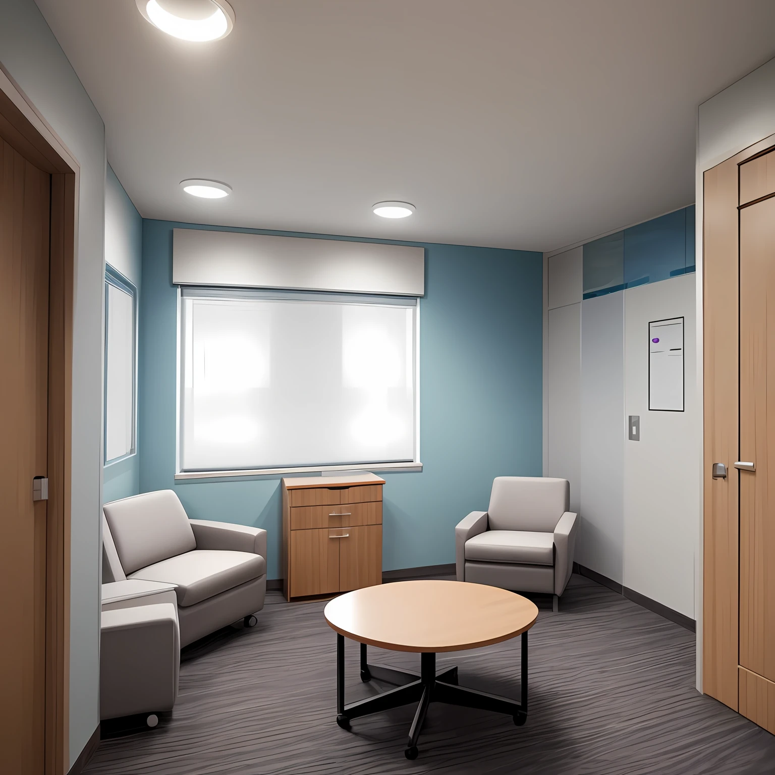 An illustration of a consultation room designed to ensure patient privacy and comfort, with soundproofing elements, cozy seating, and soothing decor to create a conducive environment for open communication between the doctor and the patient. --auto