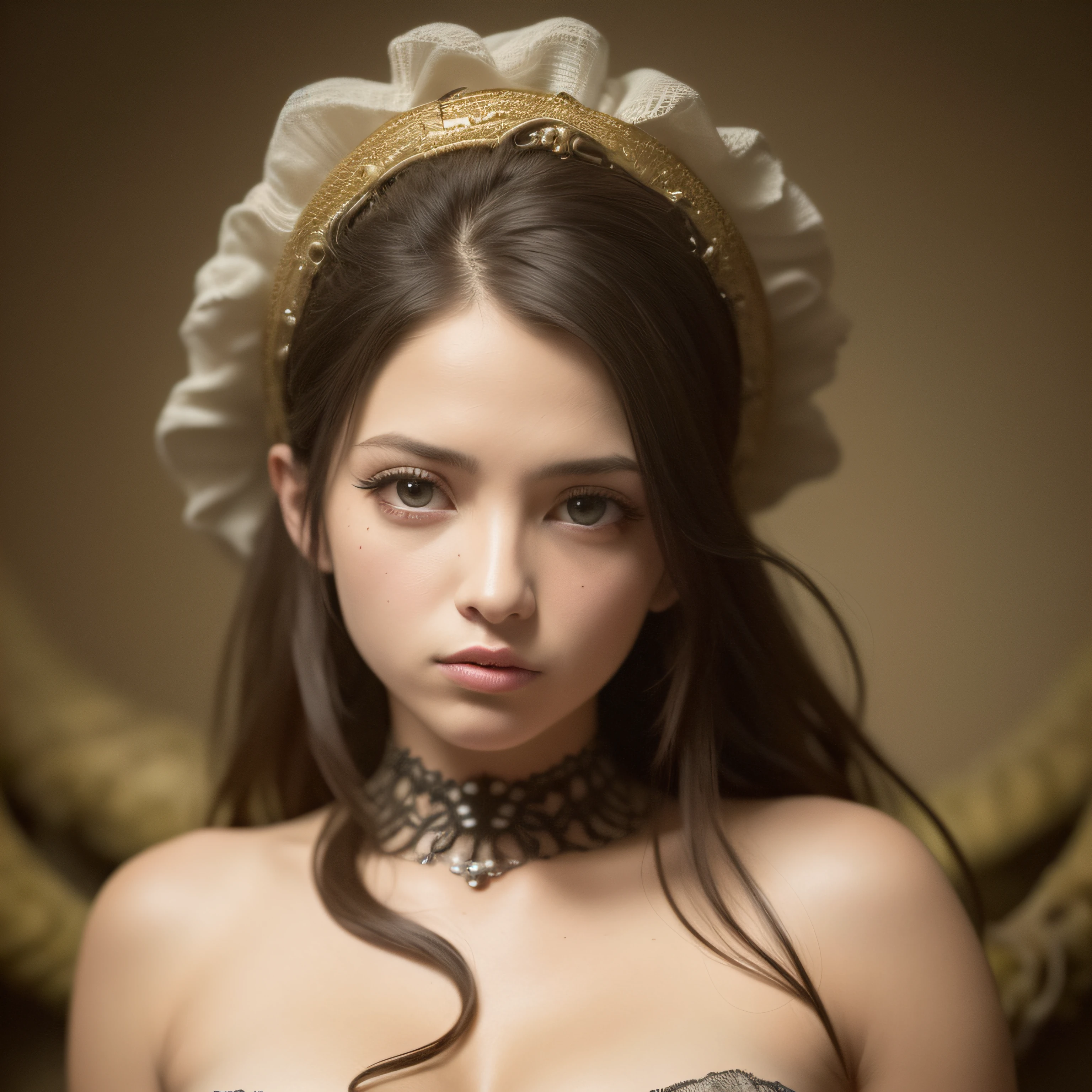 (extremadamente detallado, obra maestra, La mejor calidad), Estilo oscuro, intense illumination, rostro con arrugas, lengua larga, colmillos, tentacle, lobo deforme, monstruoso, amenazante. mujer punk. Rococo composition. Luz de caravaggio