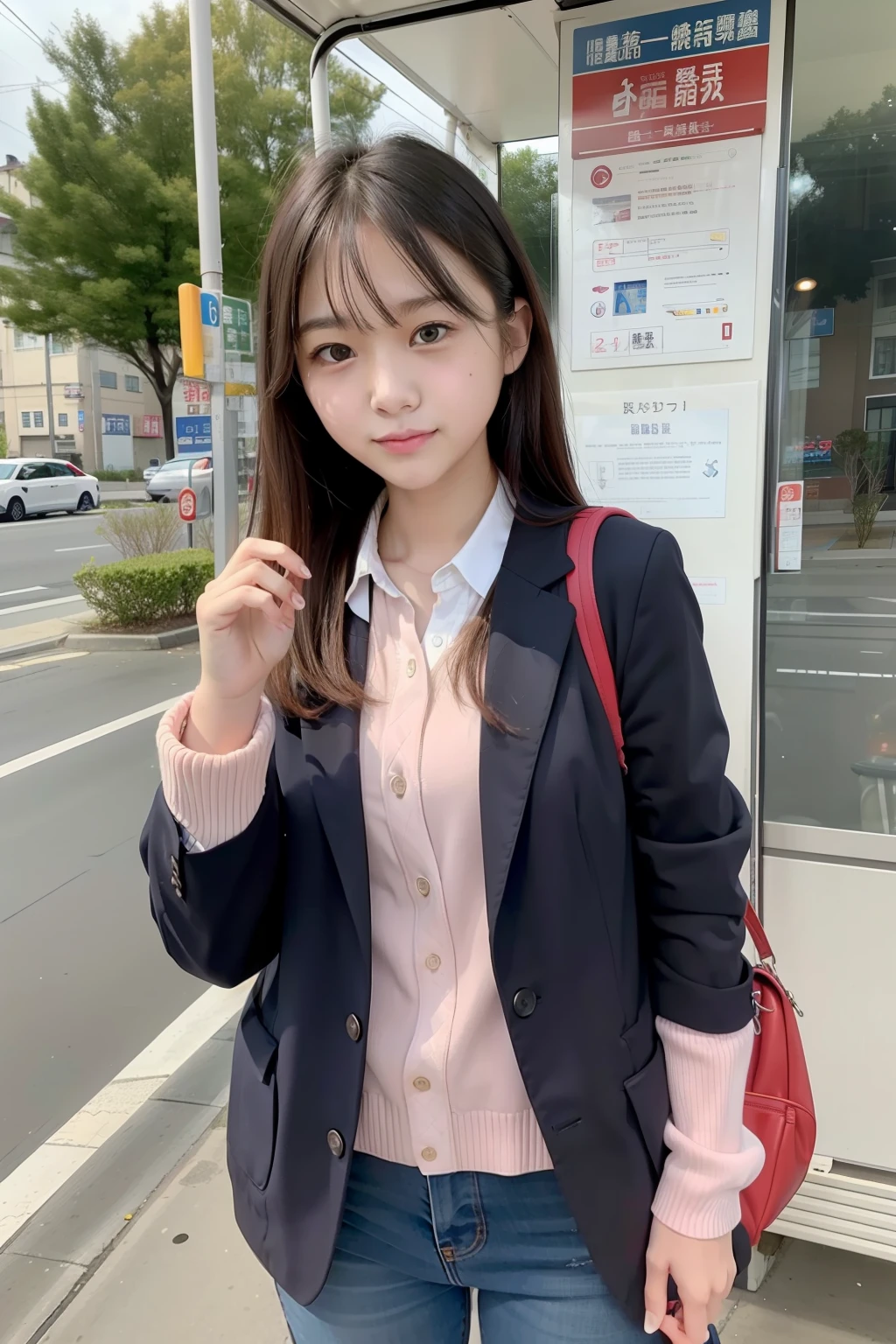high detal、highly accurate、On the way home、bus stop、1female high-school student