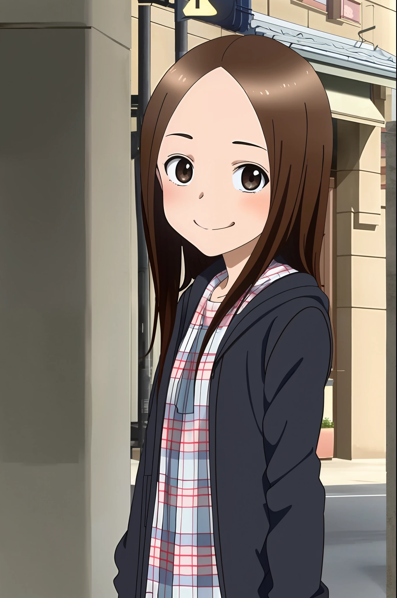 Takagi1, 1girl, solo, Takagi san, smile, elegant clothes, jewelry, best quality, masterpiece