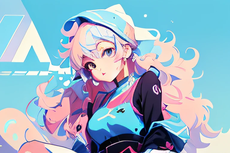 A woman dressed in blue and pink sits on a white surface, anime moe art style, Official artwork, 8 0 s anime vibe, 《Ghost Wind Special Assault Team》The art of pixels, Kuvshinov Ilya, High Quality Anime Art Style, Ilya Kuvshinov style, in the art style of 8 0 s anime, Ilya Kuvshinov. 4 k''