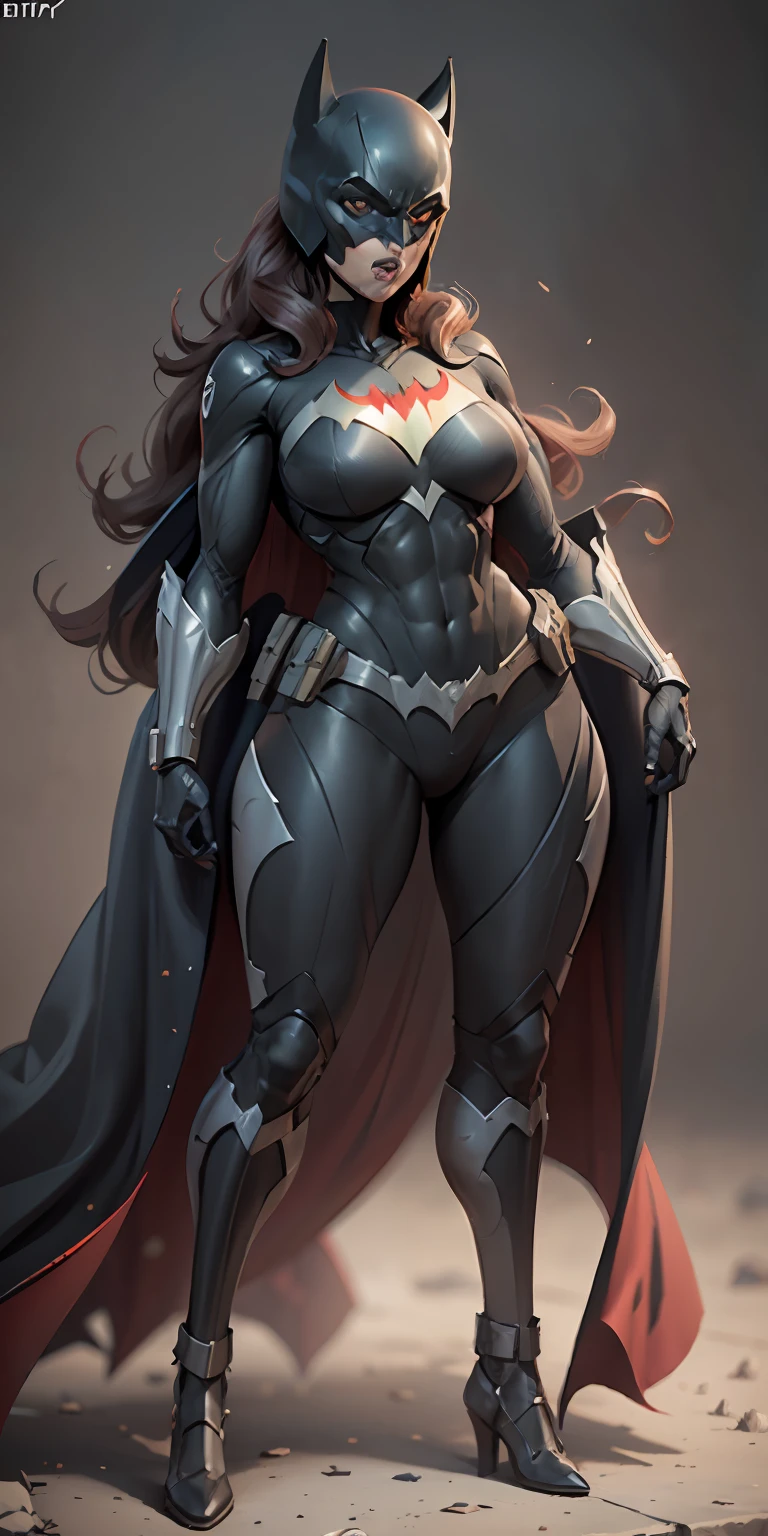 Batwoman from DC, big breasts, frontal, full-length, looking at the camera, facing the audience, standing pose, simple background, three-dimensional light, detailed full-body concept, sleek digital concept art, beautiful full-body concept art, art trend, CGsociety full-length,