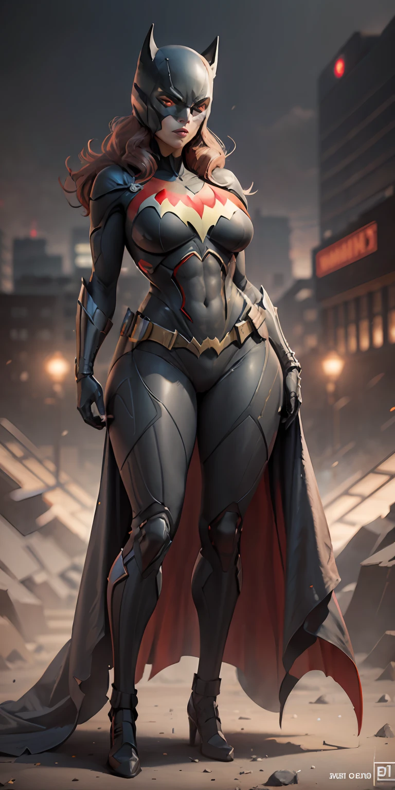 Batwoman from DC, big breasts, frontal, full-length, looking at the camera, facing the audience, standing pose, simple background, three-dimensional light, detailed full-body concept, sleek digital concept art, beautiful full-body concept art, art trend, CGsociety full-length,