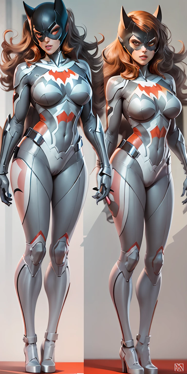 Batwoman from DC, big breasts, frontal, full-length, looking at the camera, facing the audience, standing pose, simple background, three-dimensional light, detailed full-body concept, sleek digital concept art, beautiful full-body concept art, art trend, CGsociety full-length,