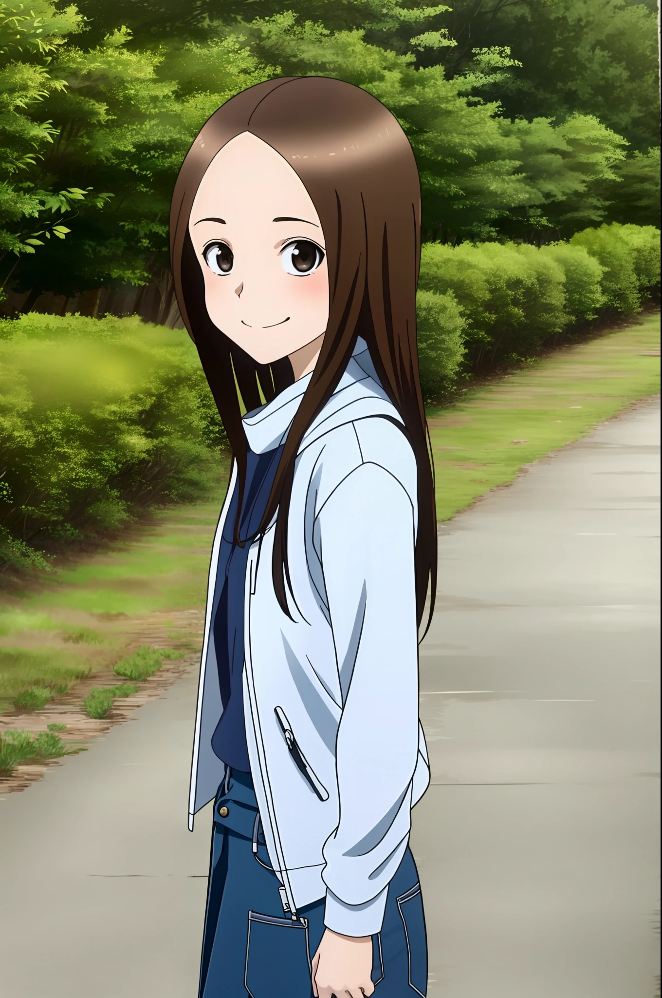 Takagi1, 1girl, solo, Takagi san, smile, elegant clothes, jewelry, best quality, masterpiece