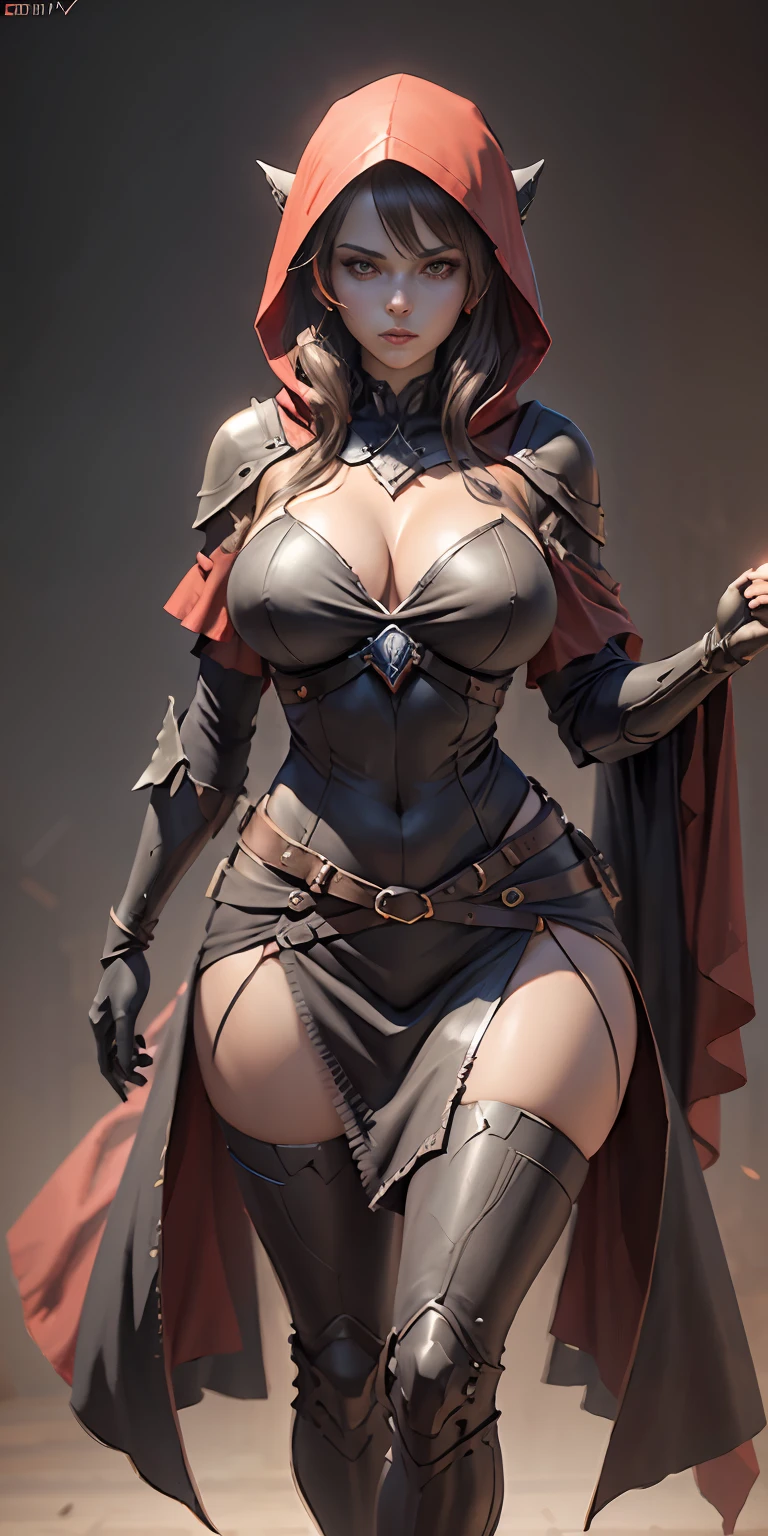 Red Riding Hood, big breasts, frontal, full-length, looking at the camera, facing the audience, standing pose, simple background, three-dimensional light, detailed full-body concept, sleek digital concept art, beautiful full-body concept art, art trend, CGsociety full-length,