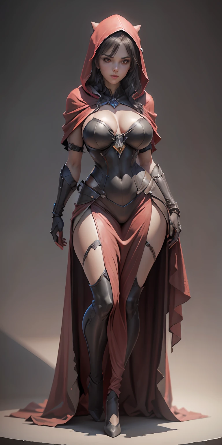 Red Riding Hood, big breasts, frontal, full-length, looking at the camera, facing the audience, standing pose, simple background, three-dimensional light, detailed full-body concept, sleek digital concept art, beautiful full-body concept art, art trend, CGsociety full-length,