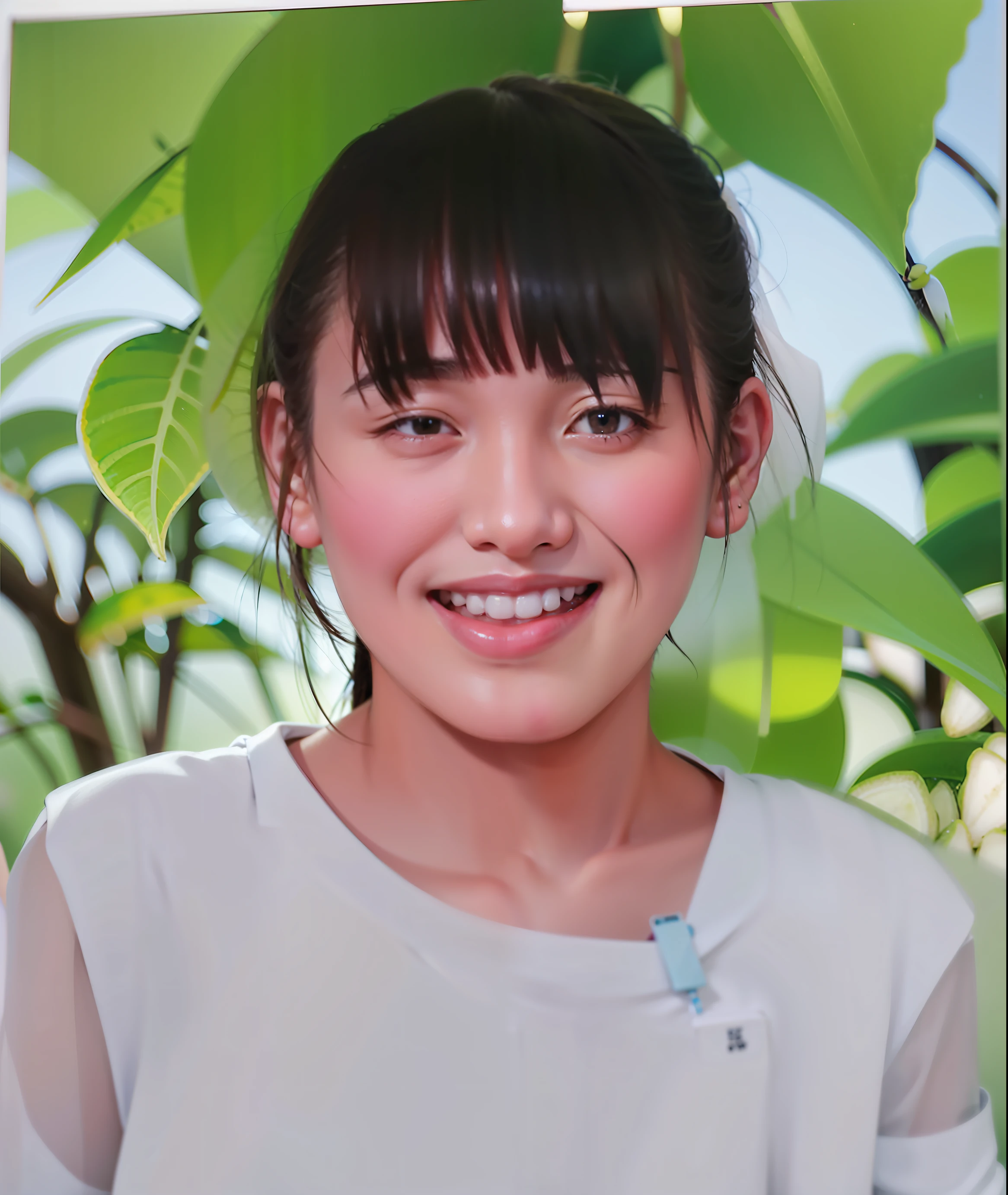 There is a girl wearing a name tag and smiling, chiho, Shiori Teshirogi, Aoi Ogata, narumi kakinouchi, Chiho Aoshima, a photo of girl, Kazue Kato, harumi, tsugumi ohba, Na Kawahara々favor, 奈良美智