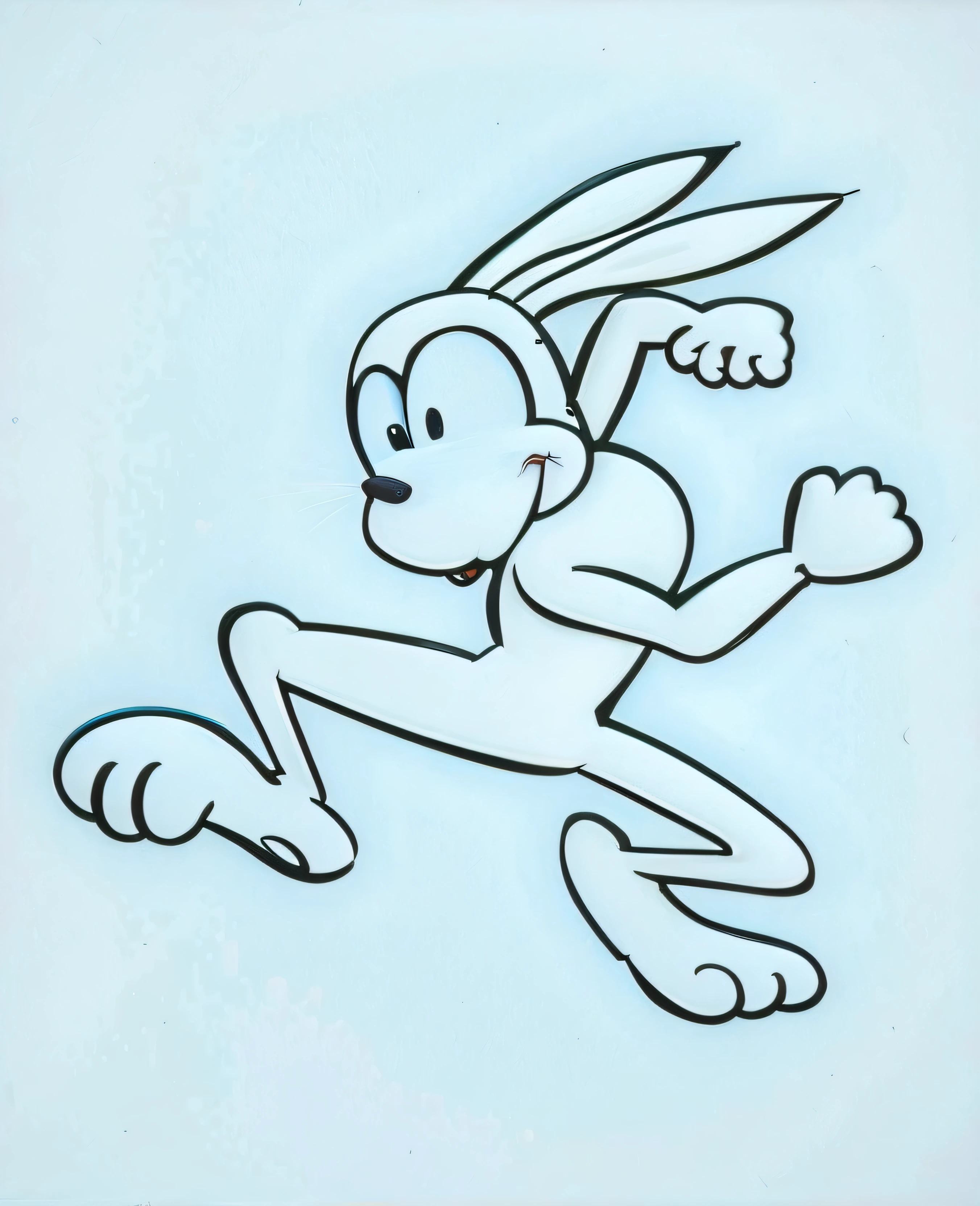 Cartoon drawing of a dog running with a tennis racket in his hand, Bugs Bunny, Cartoon drawing, portrait of a bugs bunny, comic book character, Evil Bugs Bunny, Anthropomorphic rabbit, Inspired by Tex Avery, bunny, disney 2d traditional animation, inspired by Bill Watterson, rabbt_Character, shaded animation cel, loony tunes style, dancing character