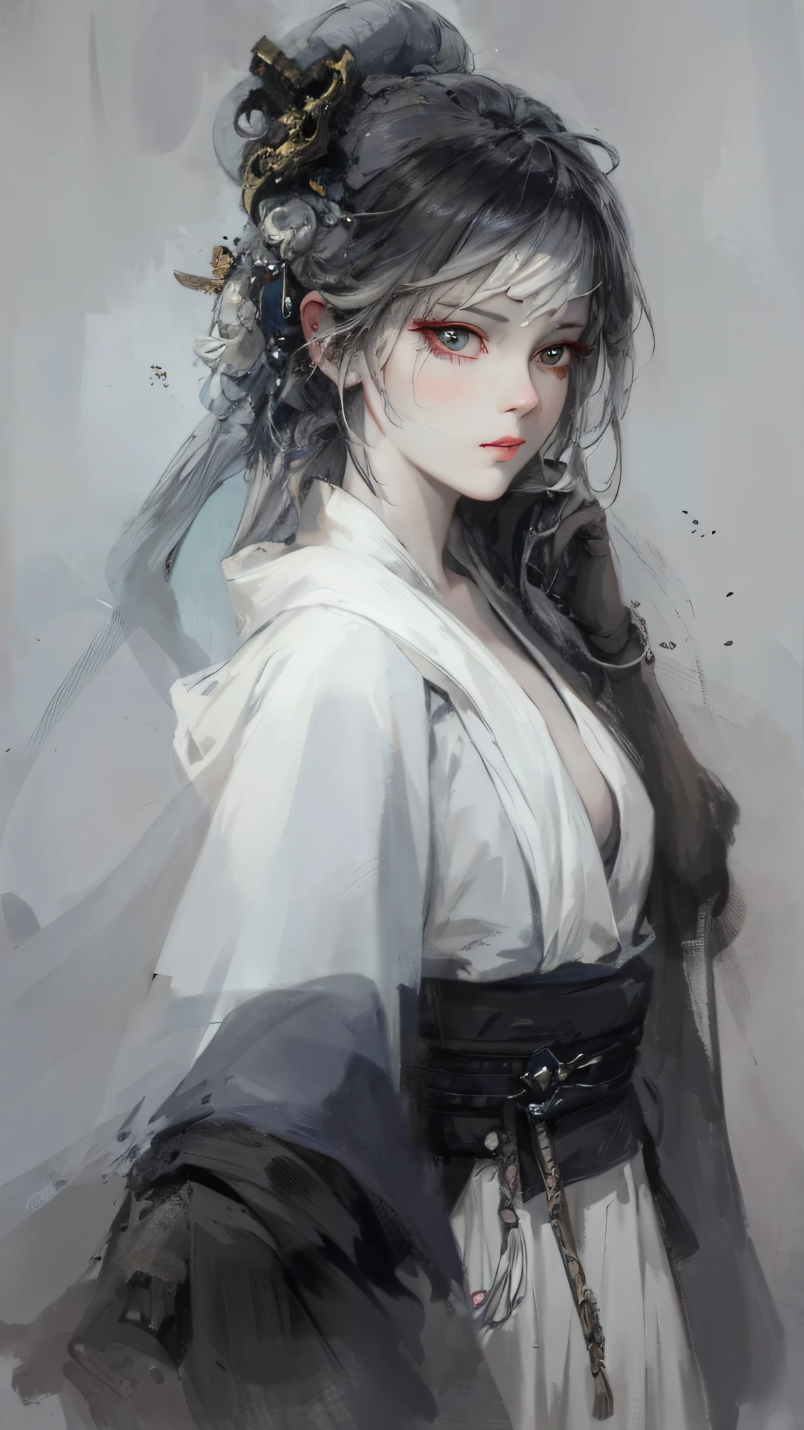 a close up of a woman with white hair and a white mask, beautiful character painting, guweiz, artwork in the style of guweiz, white haired deity, by Yang J, epic exquisite character art, stunning character art, by Fan Qi, by Wuzhun Shifan, guweiz on pixiv artstation